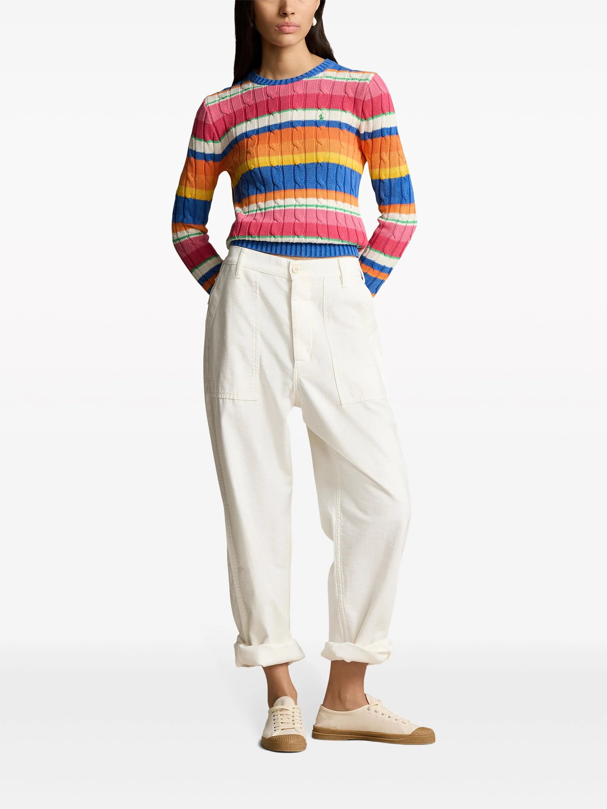 striped cable-knit jumper
