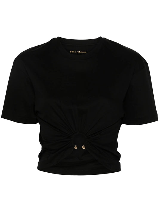 T-shirt in black cotton with signature piercing detail
