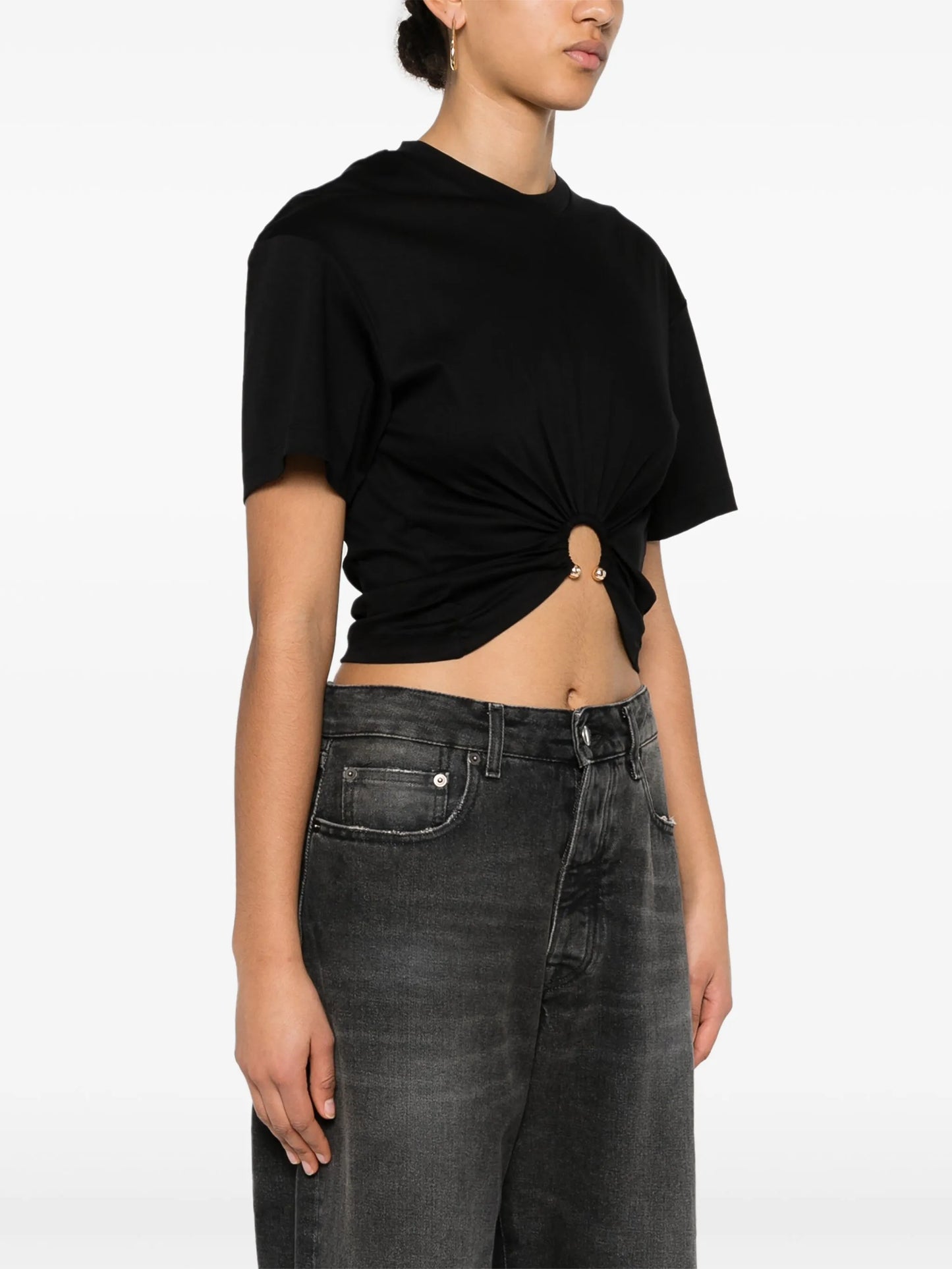T-shirt in black cotton with signature piercing detail