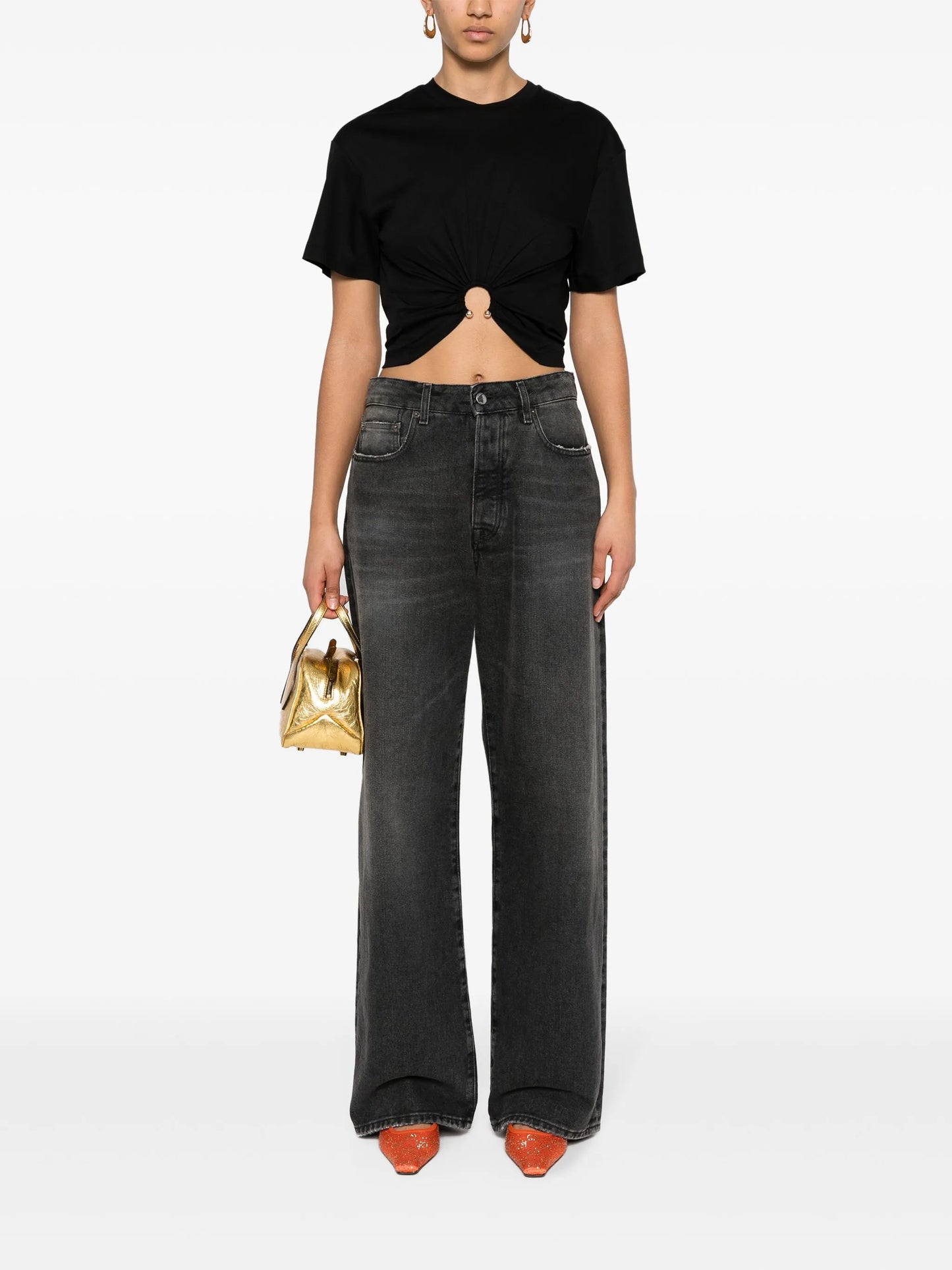 T-shirt in black cotton with signature piercing detail