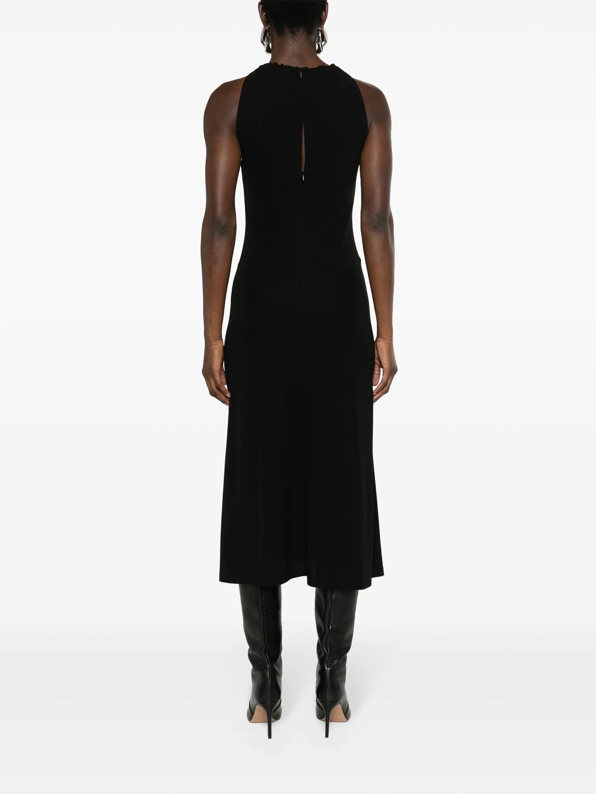 lace-appliqué halterneck midi dress