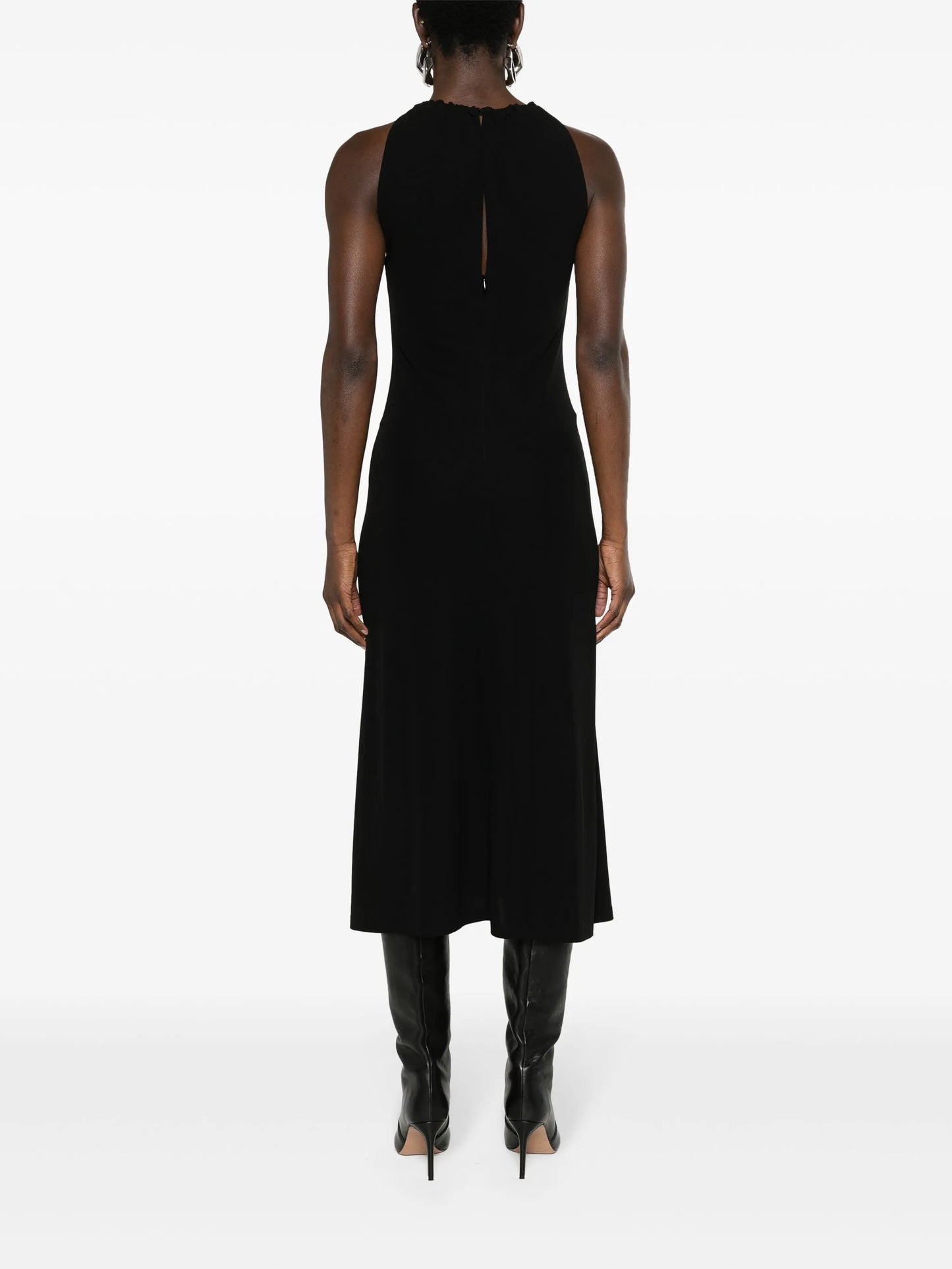 lace-appliqué halterneck midi dress