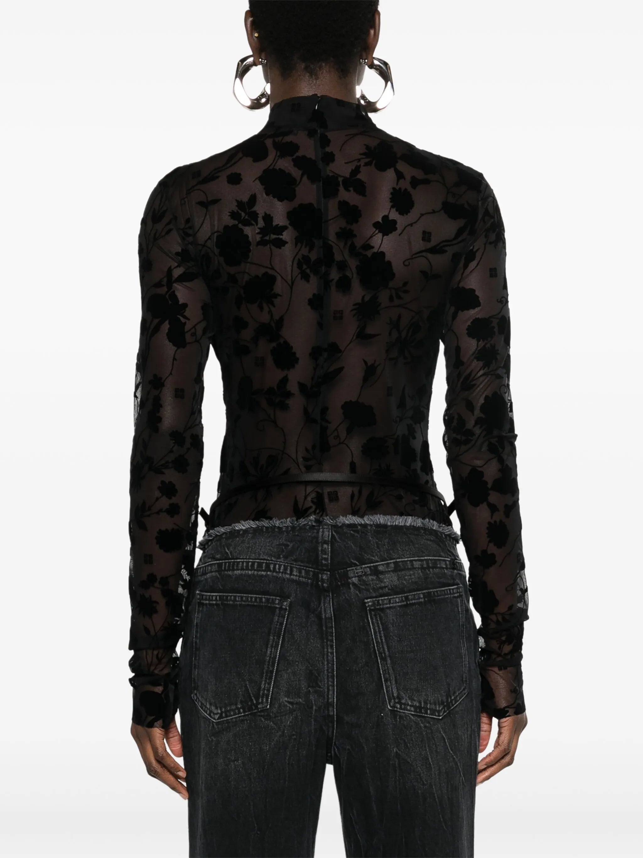 floral-flocked mesh body