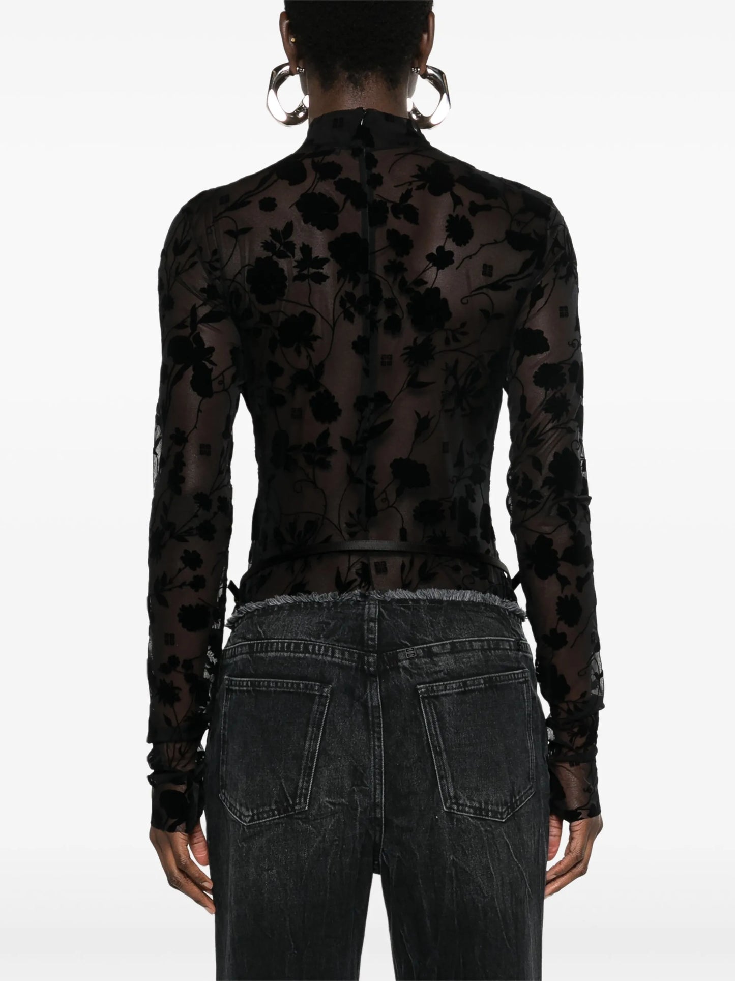 floral-flocked mesh body