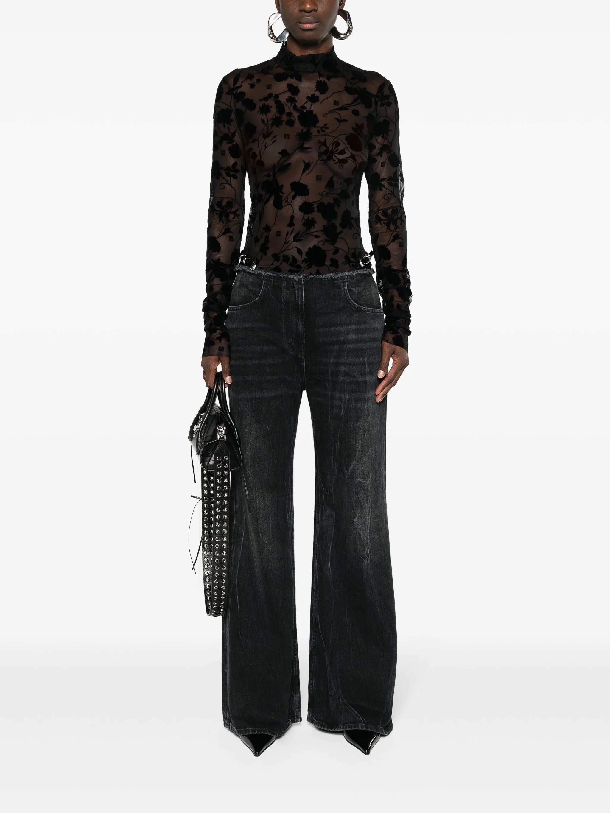 floral-flocked mesh body