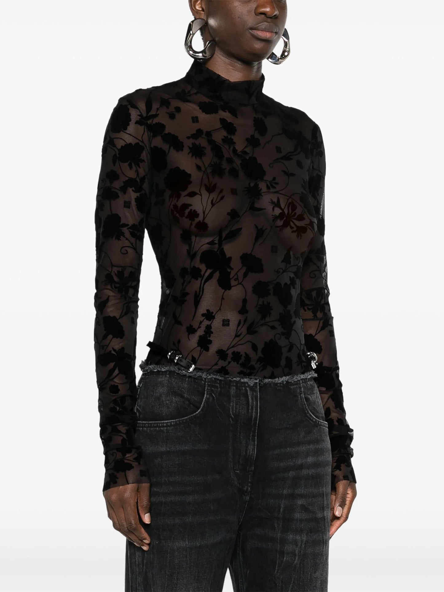 floral-flocked mesh body