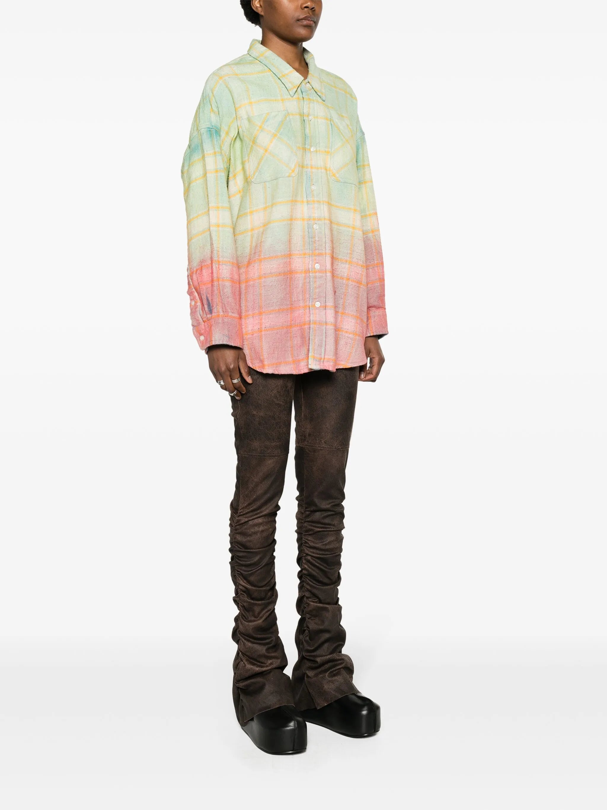 checked drop-shoulder shirt