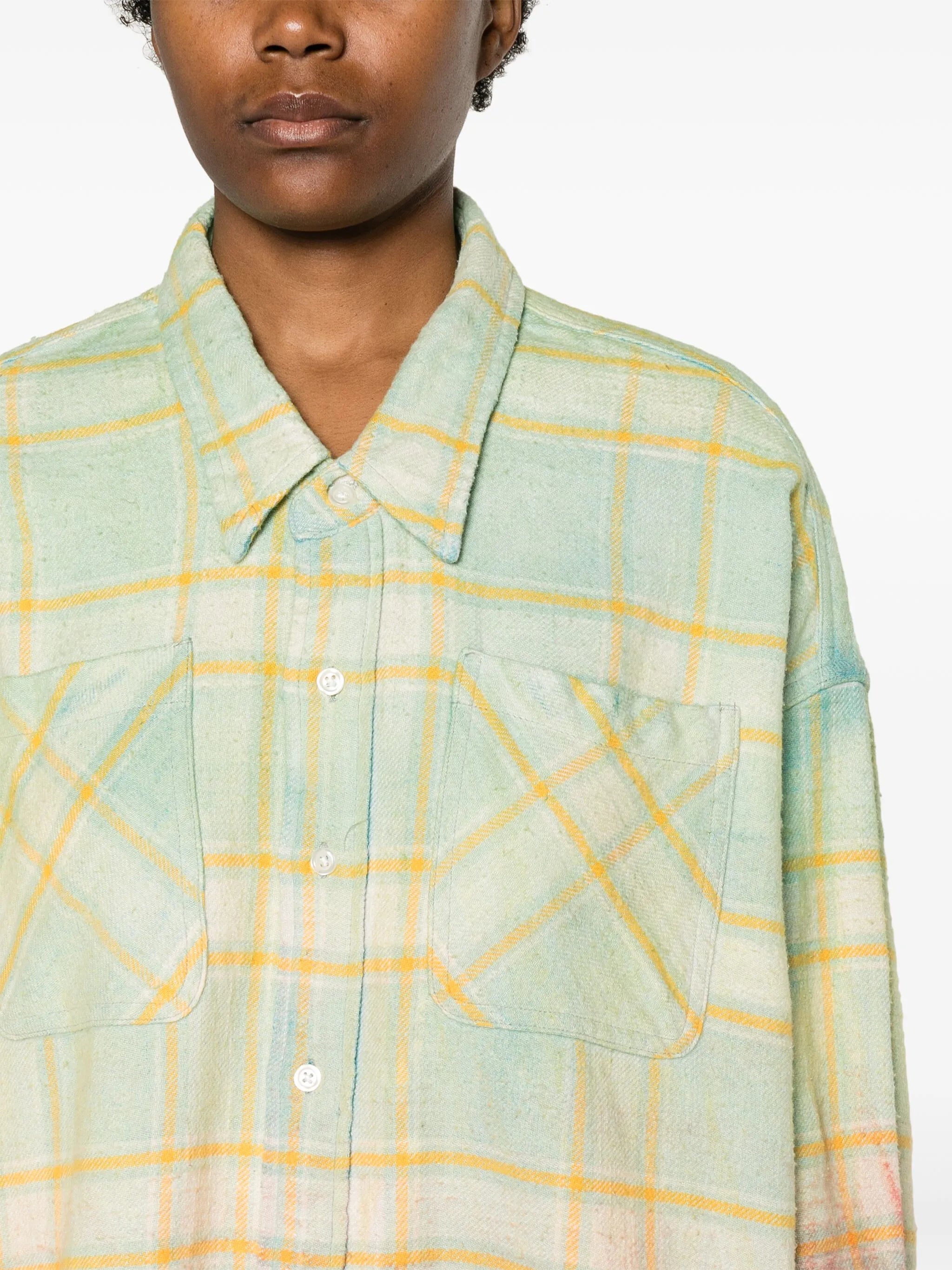 checked drop-shoulder shirt