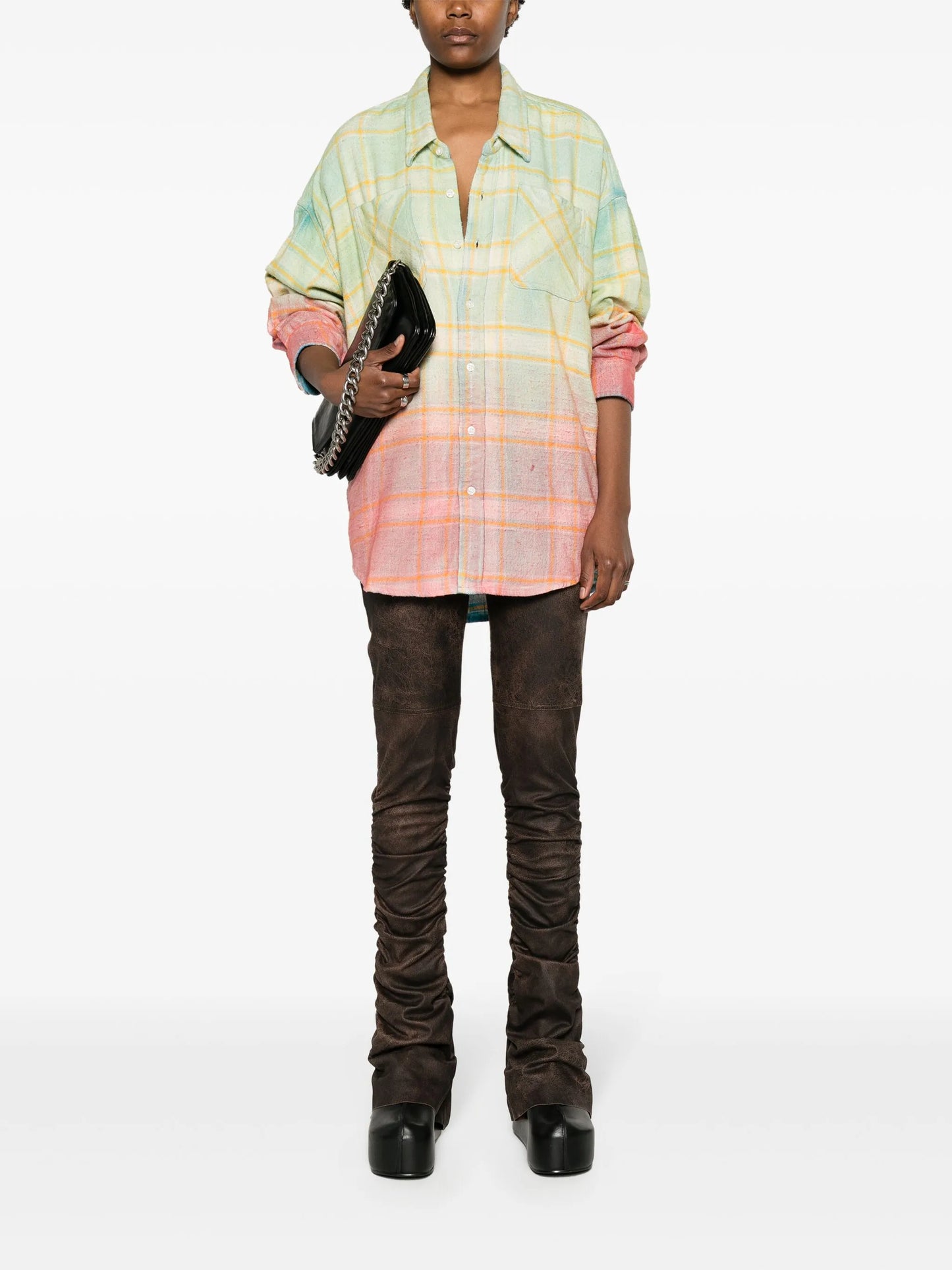 checked drop-shoulder shirt