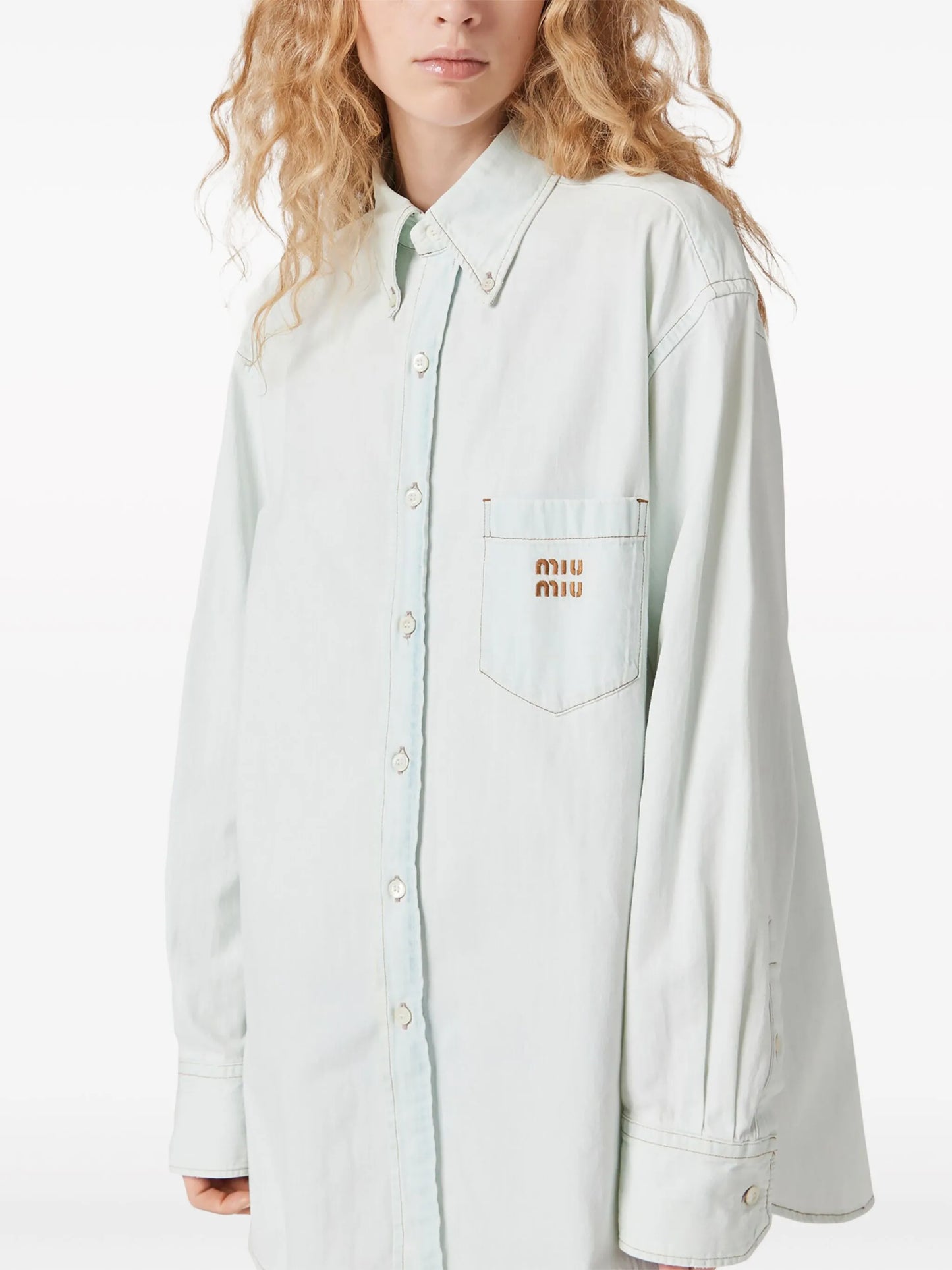 logo-embroidered chambray denim shirt