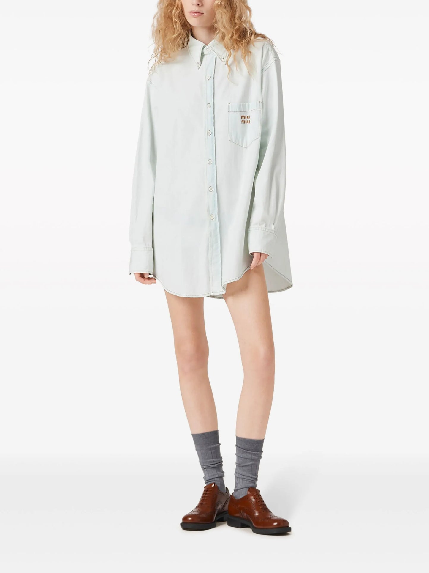 logo-embroidered chambray denim shirt