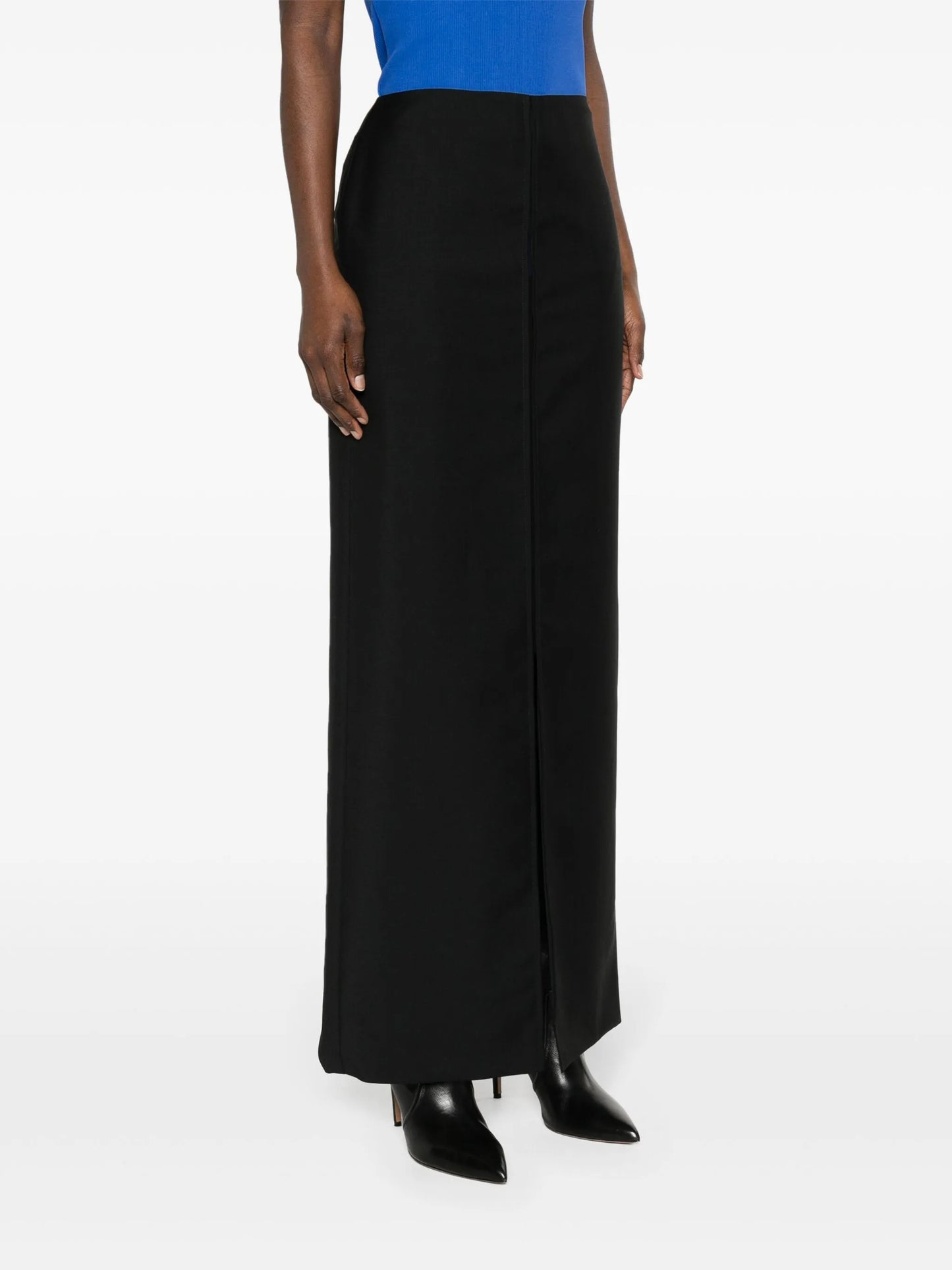 front-slit wool-blend maxi skirt