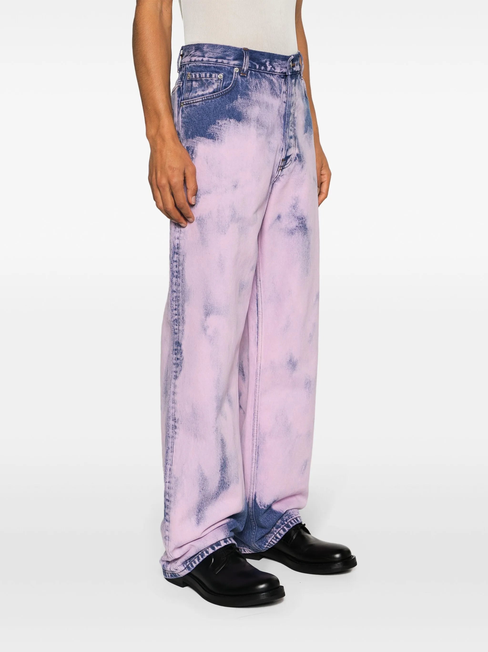 acid-wash wide-leg jeans