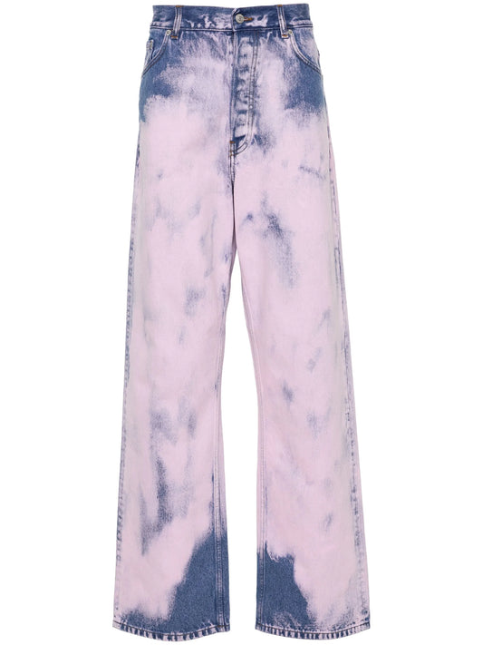 acid-wash wide-leg jeans