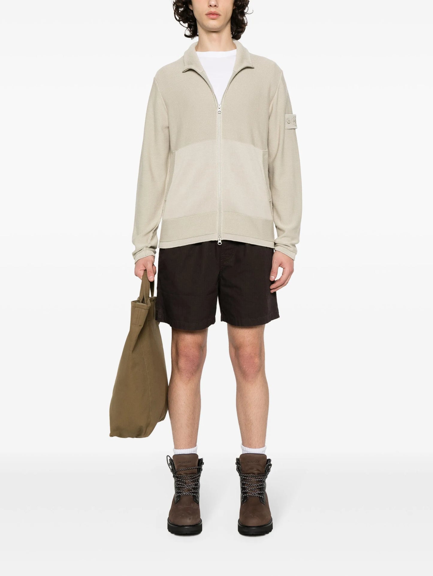 Compass-badge zipped cardigan