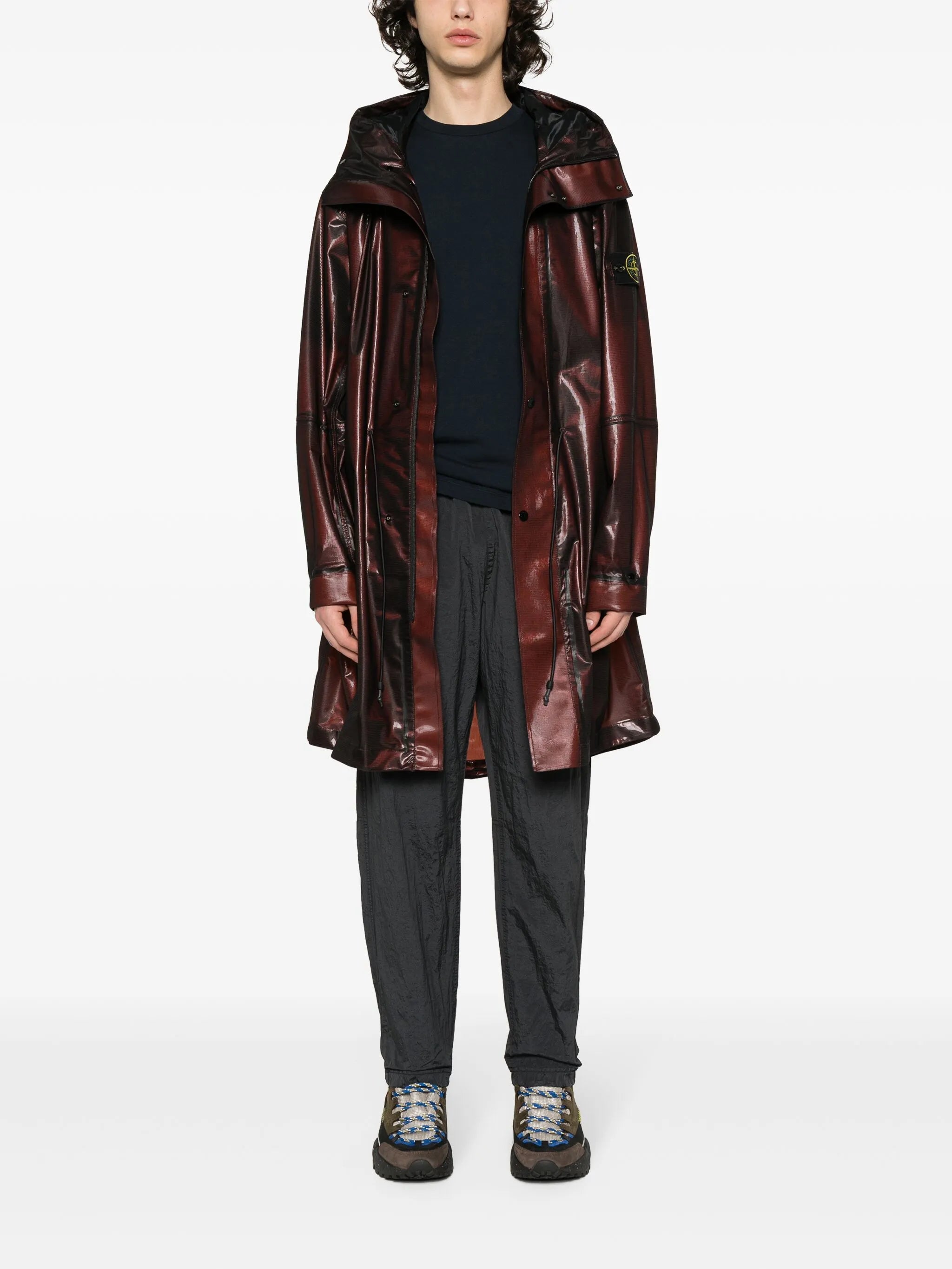 Compass-motif metallic-effect coat