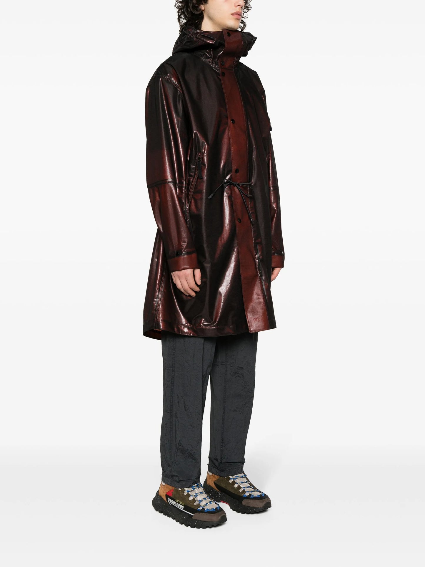 Compass-motif metallic-effect coat