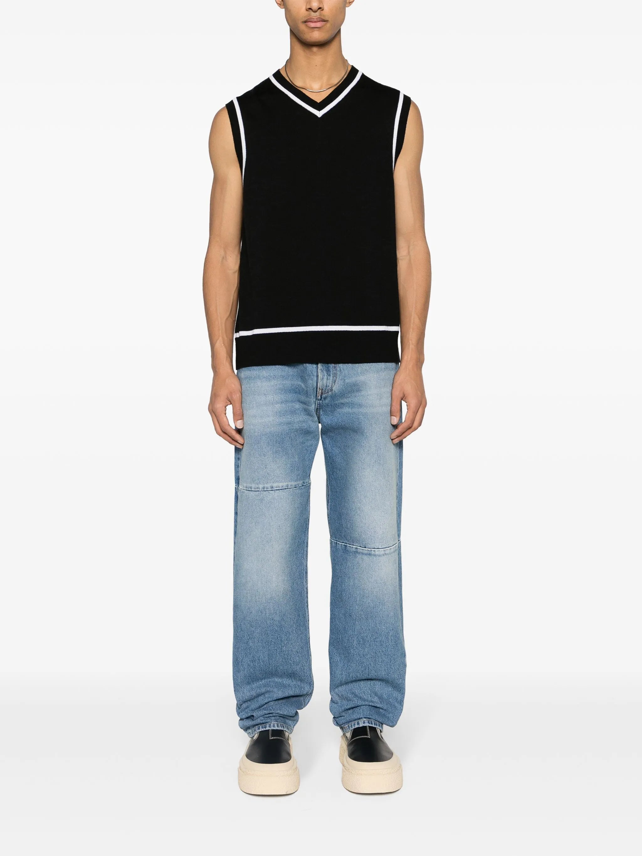 panelled tapered-leg jeans