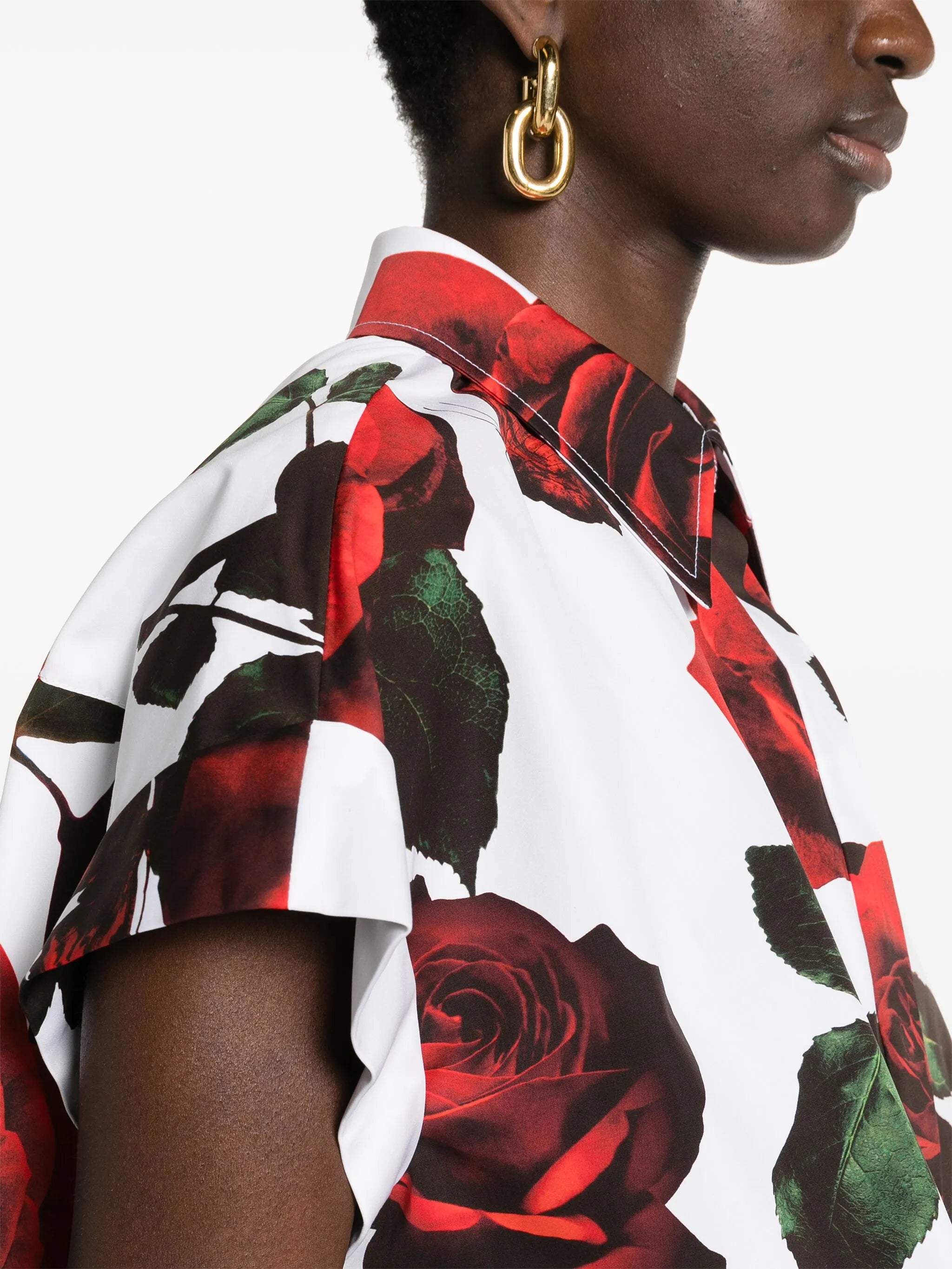 rose-print cotton cropped shirt