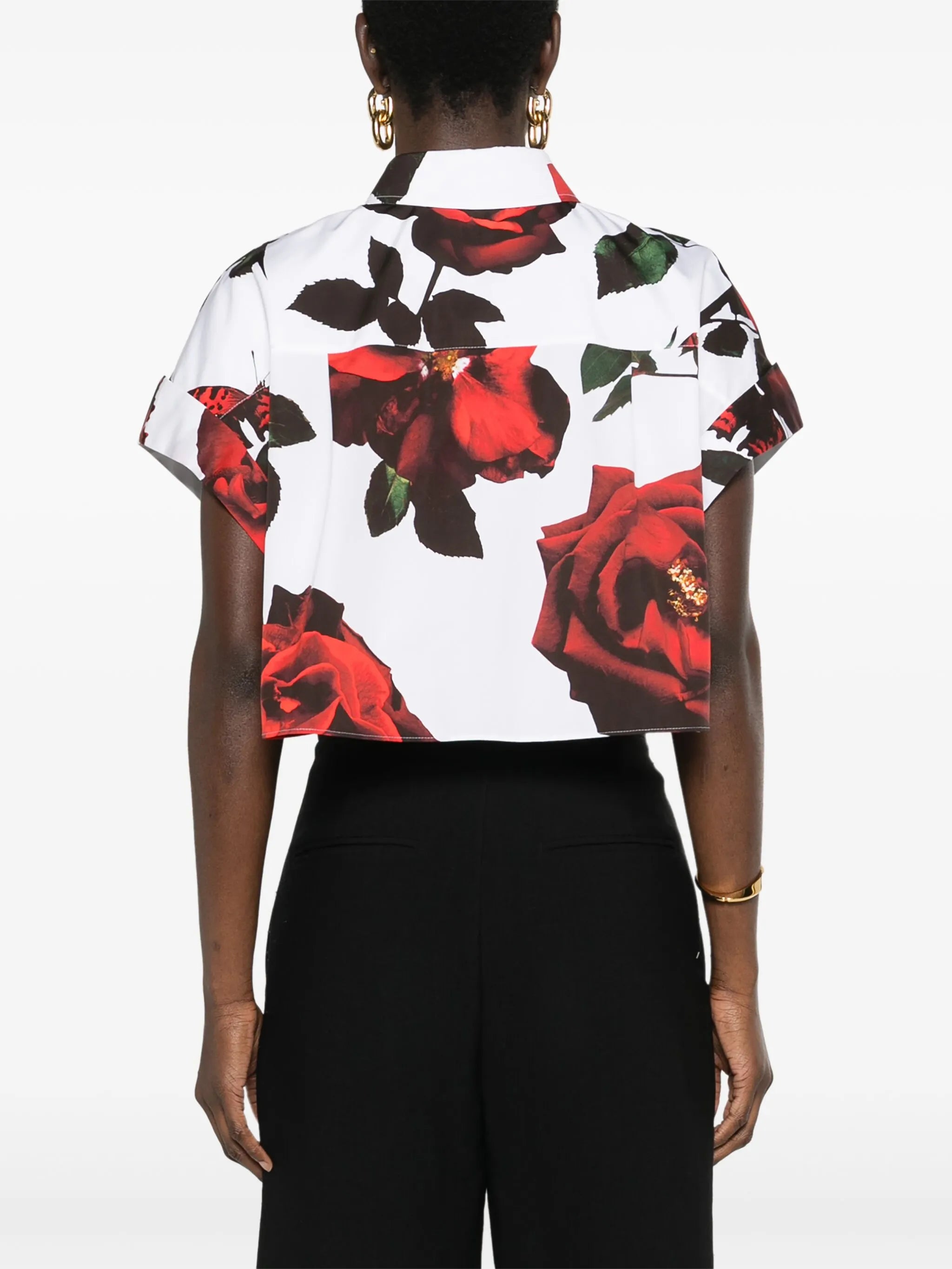 rose-print cotton cropped shirt