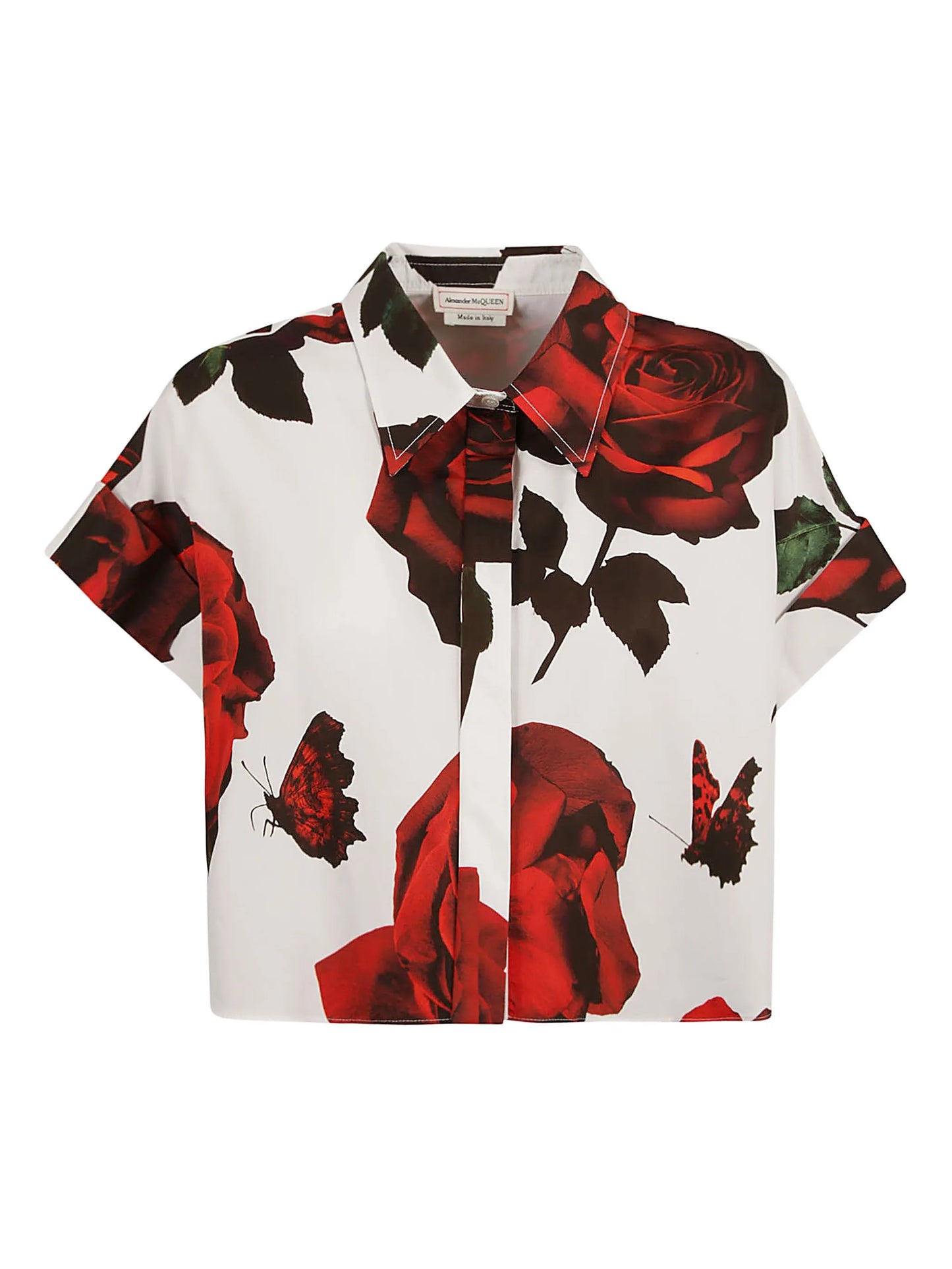 rose-print cotton cropped shirt