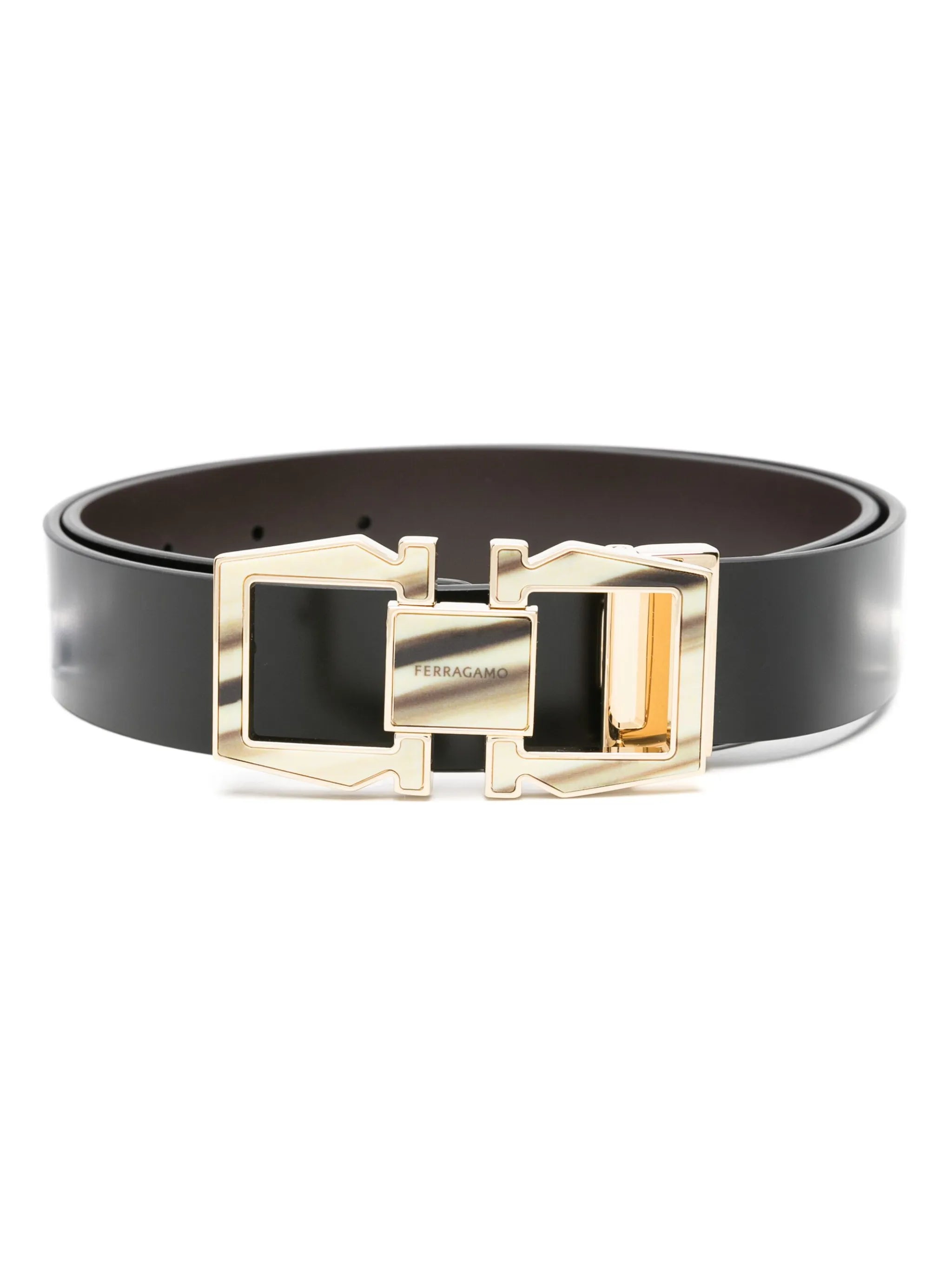 Gancini-buckle leather belt