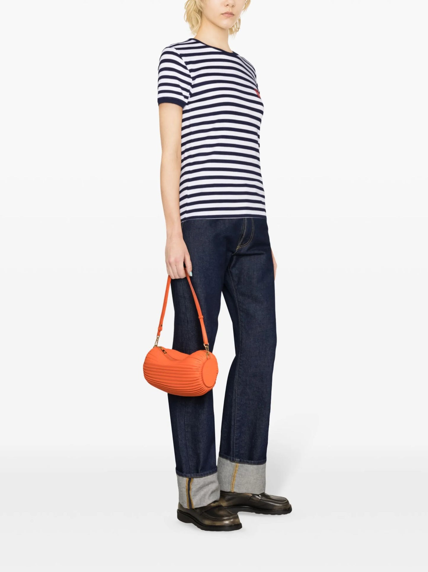 logo-embroidered striped T-shirt