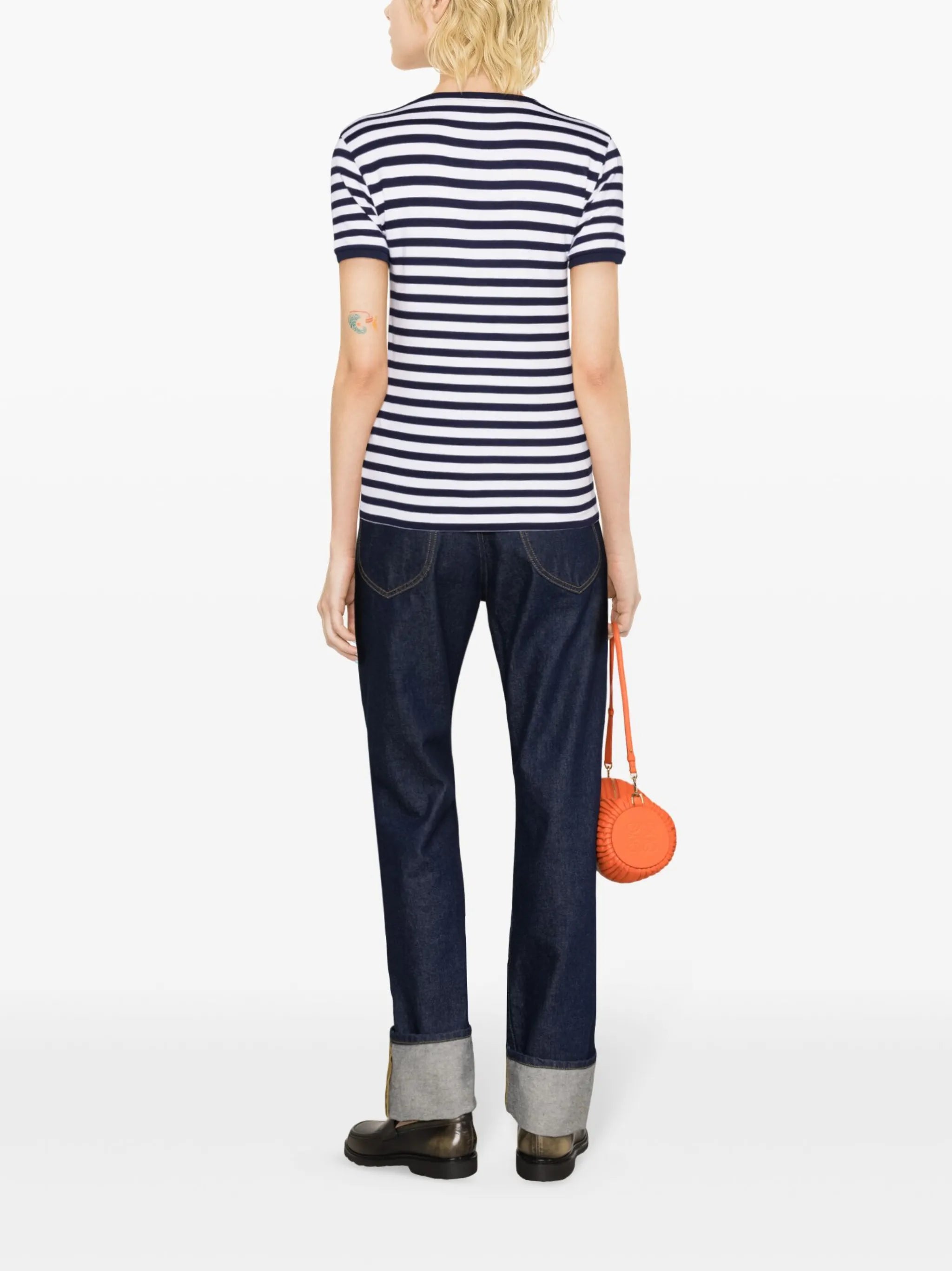 logo-embroidered striped T-shirt