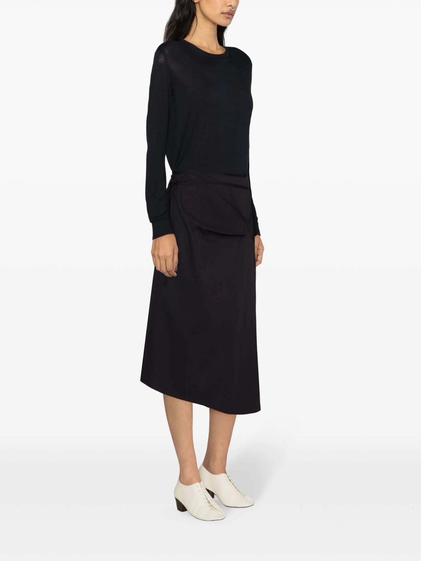asymmetric tied midi skirt