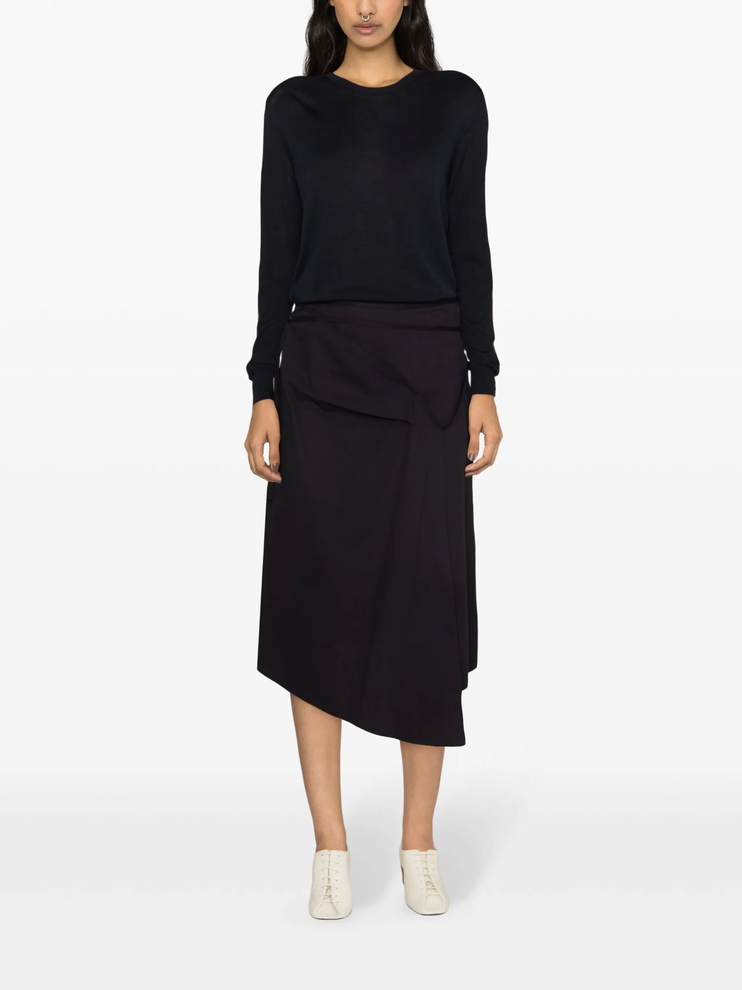 asymmetric tied midi skirt