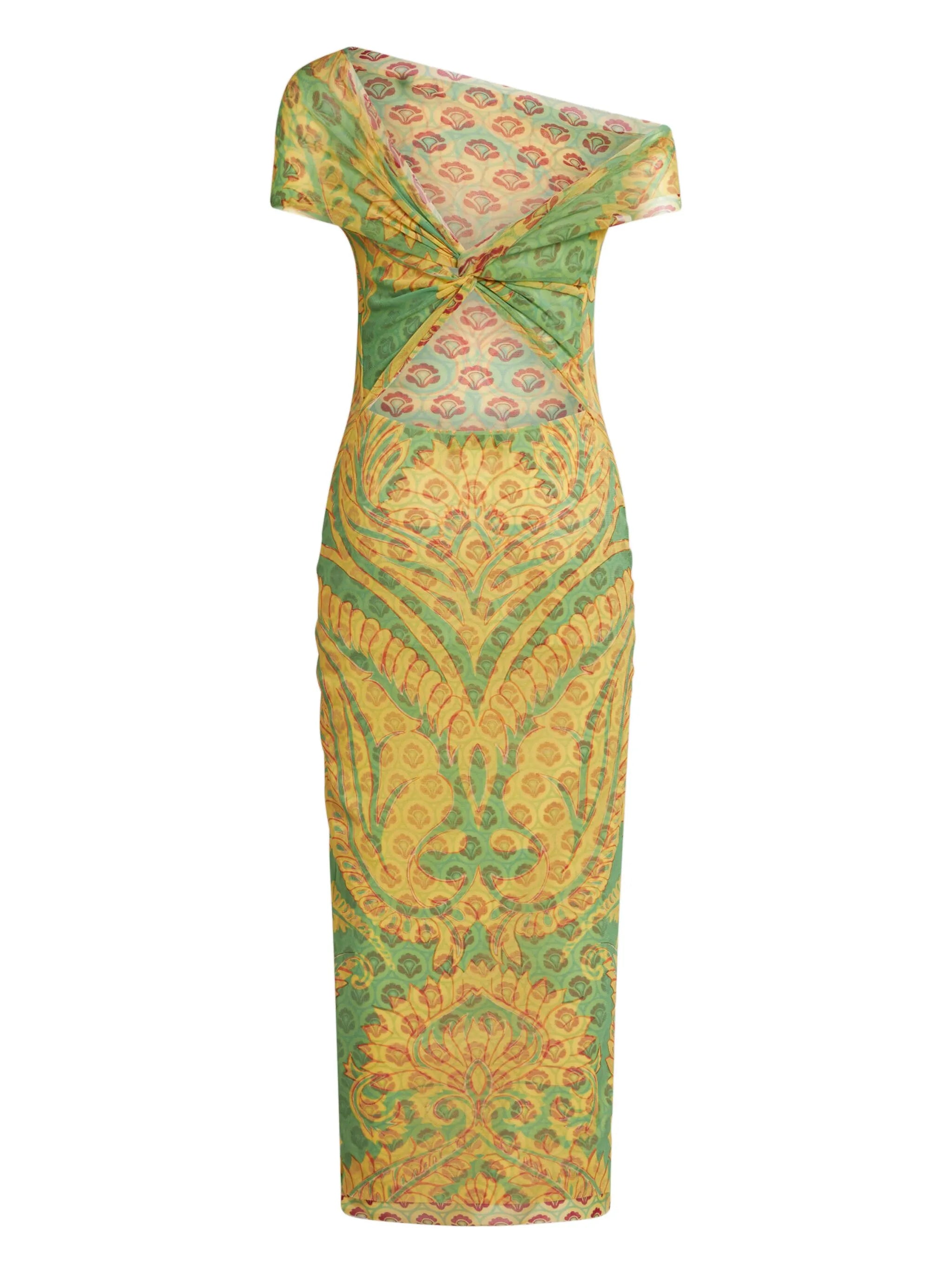graphic-print tulle midi dress