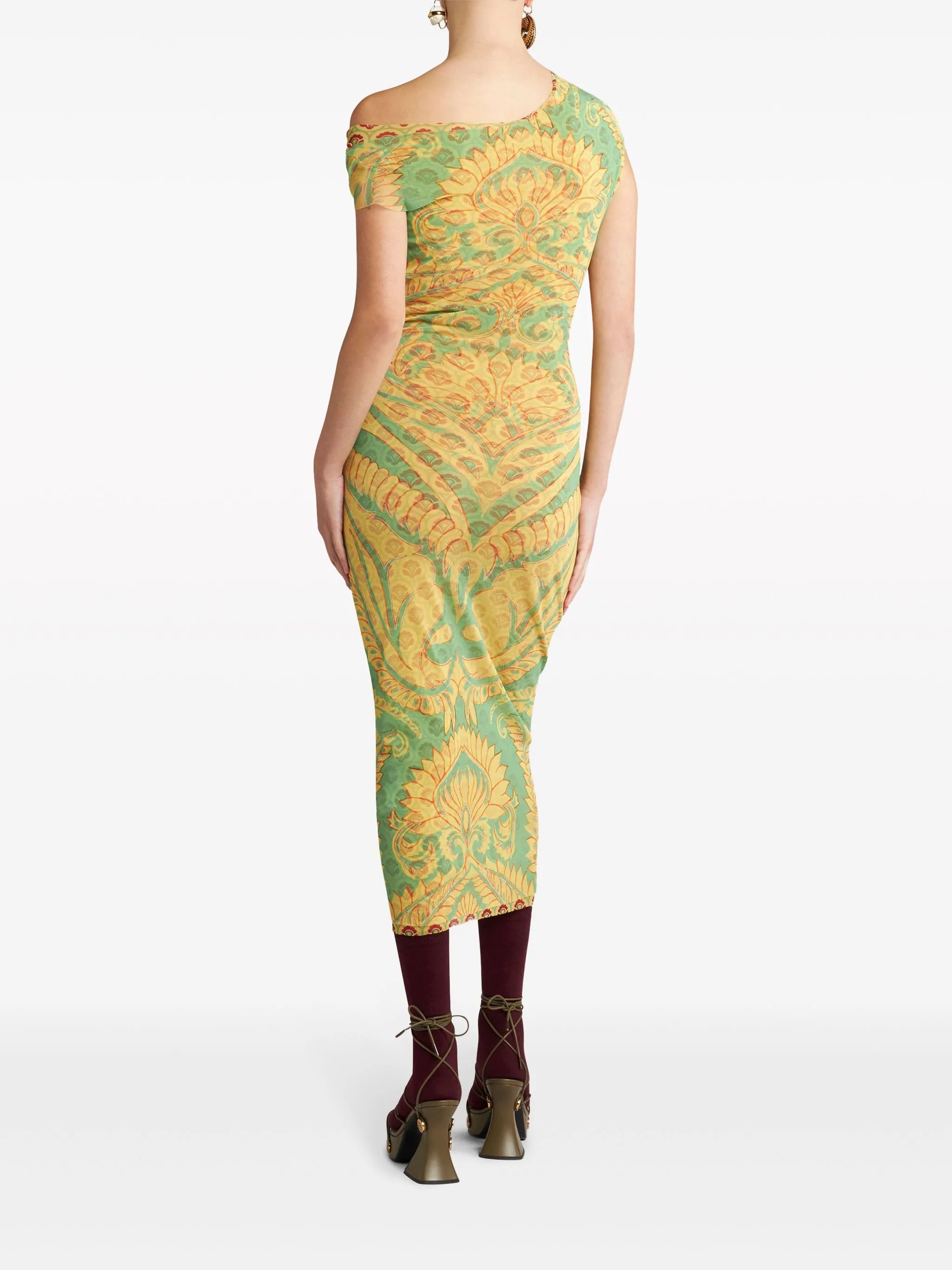 graphic-print tulle midi dress