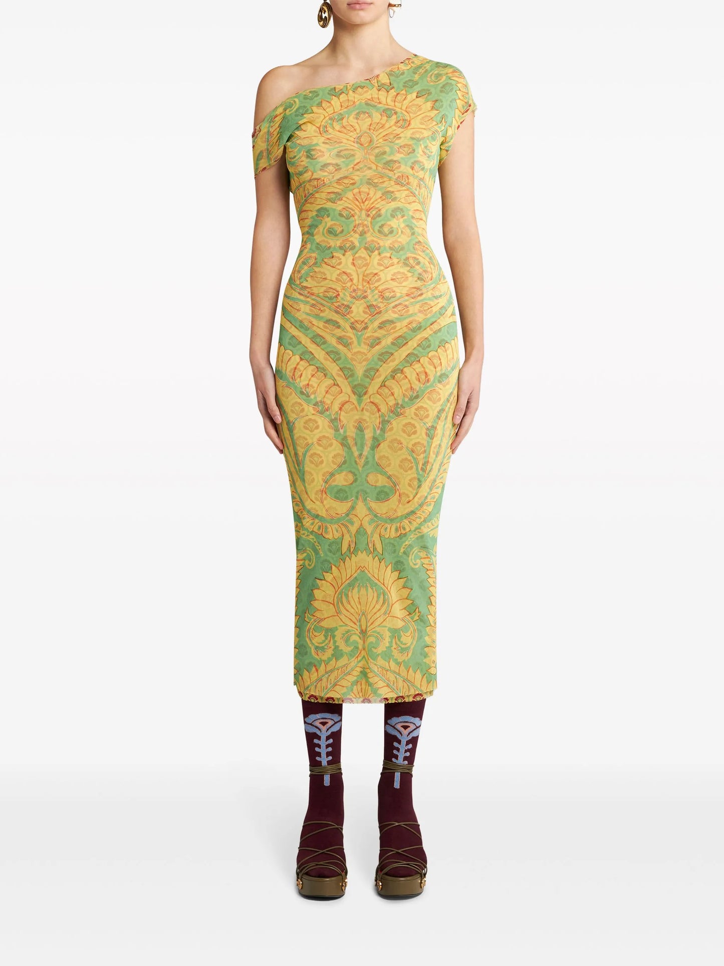 graphic-print tulle midi dress