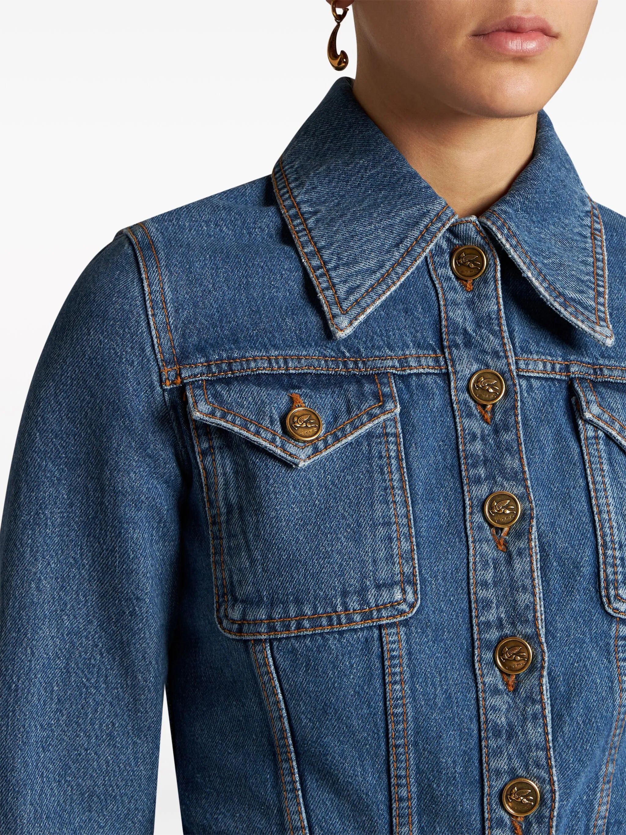 Pegaso-embroidered denim jacket