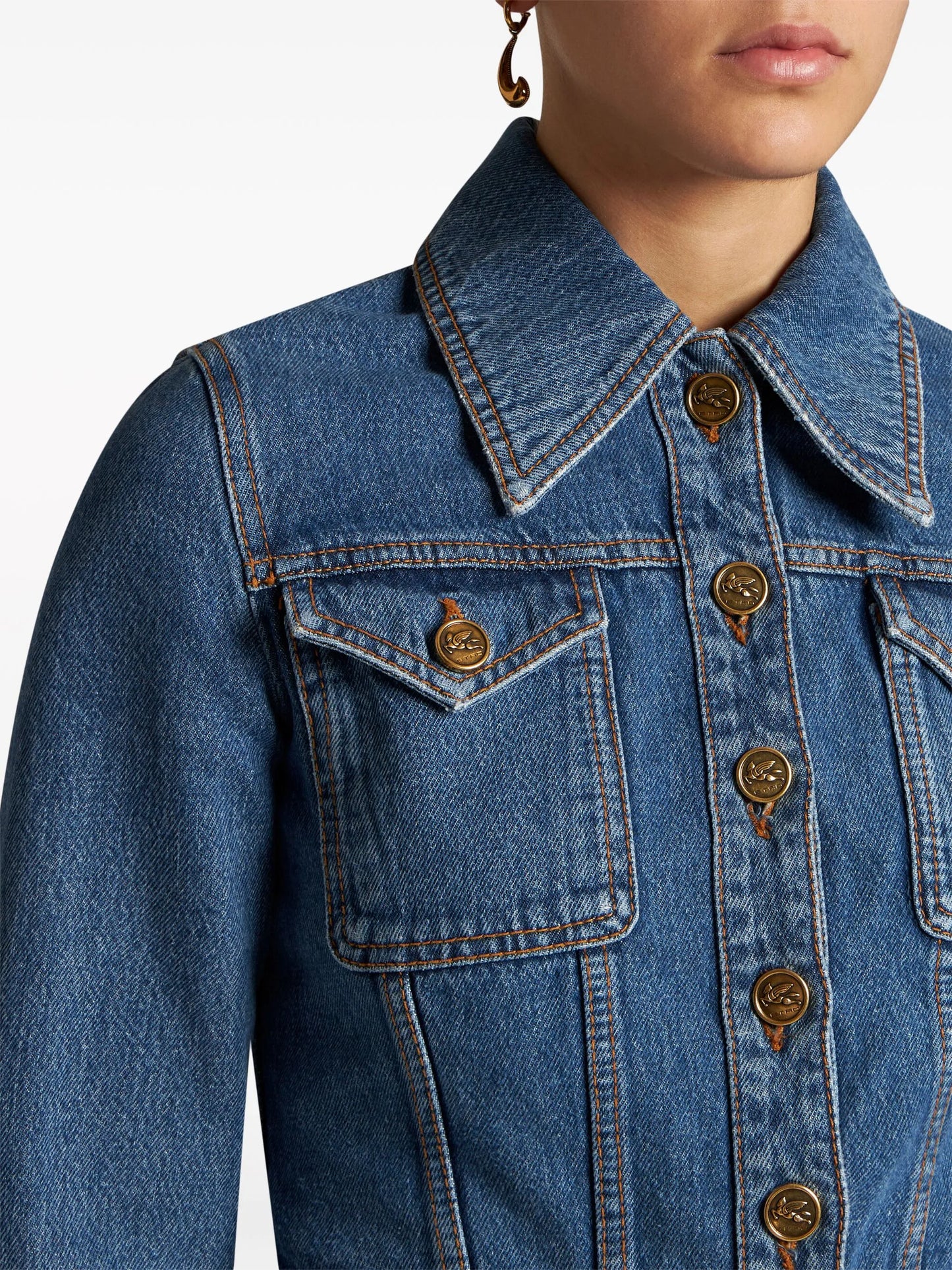 Pegaso-embroidered denim jacket
