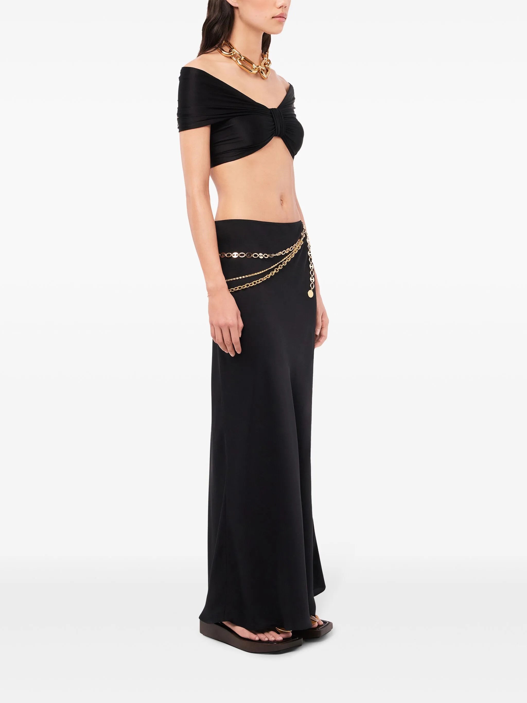 chain-detail maxi skirt