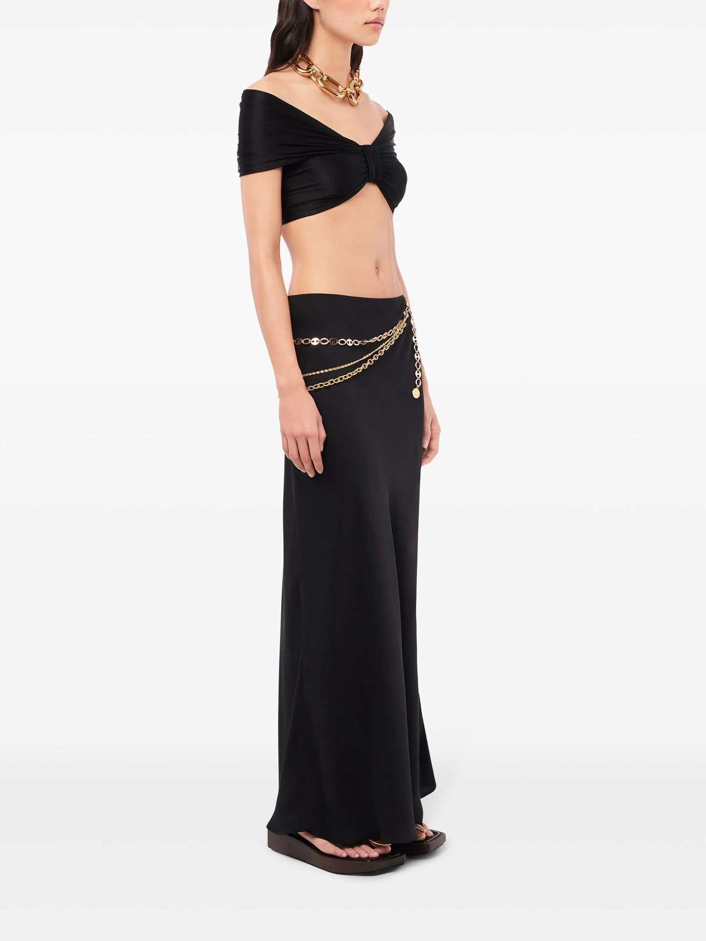 chain-detail maxi skirt