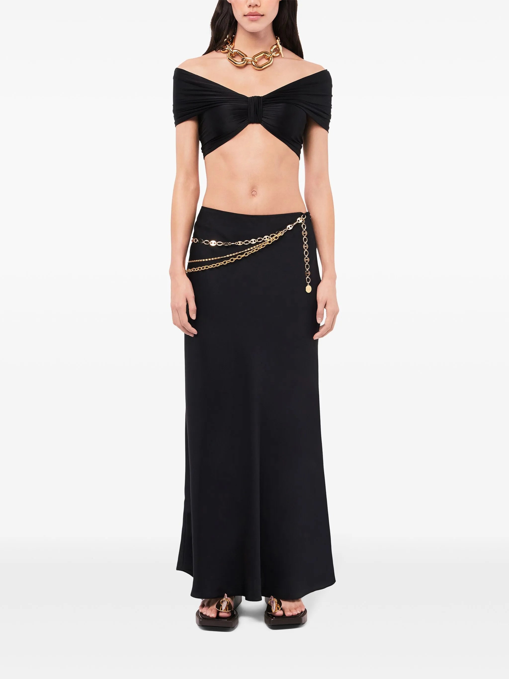 chain-detail maxi skirt