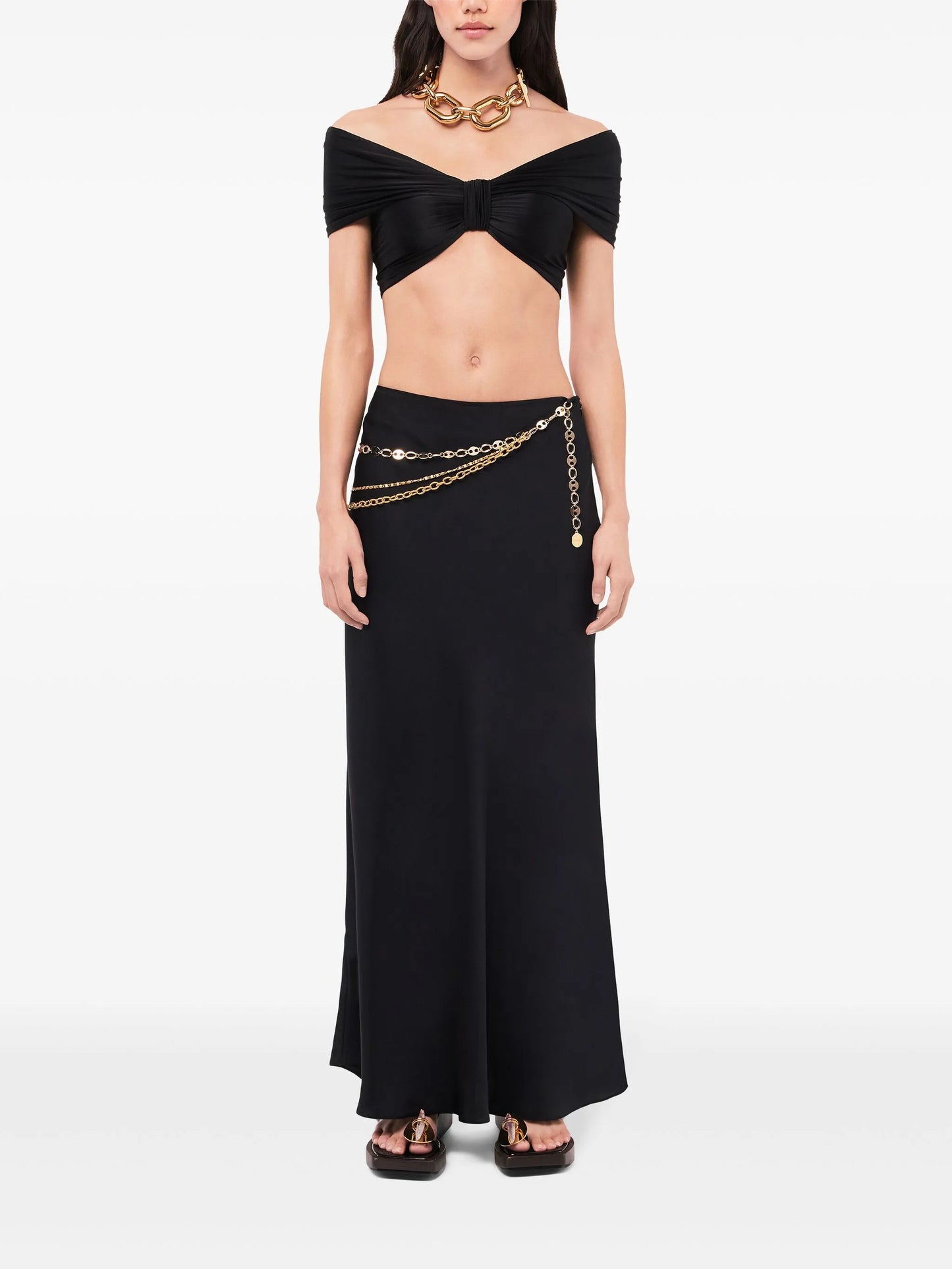 chain-detail maxi skirt