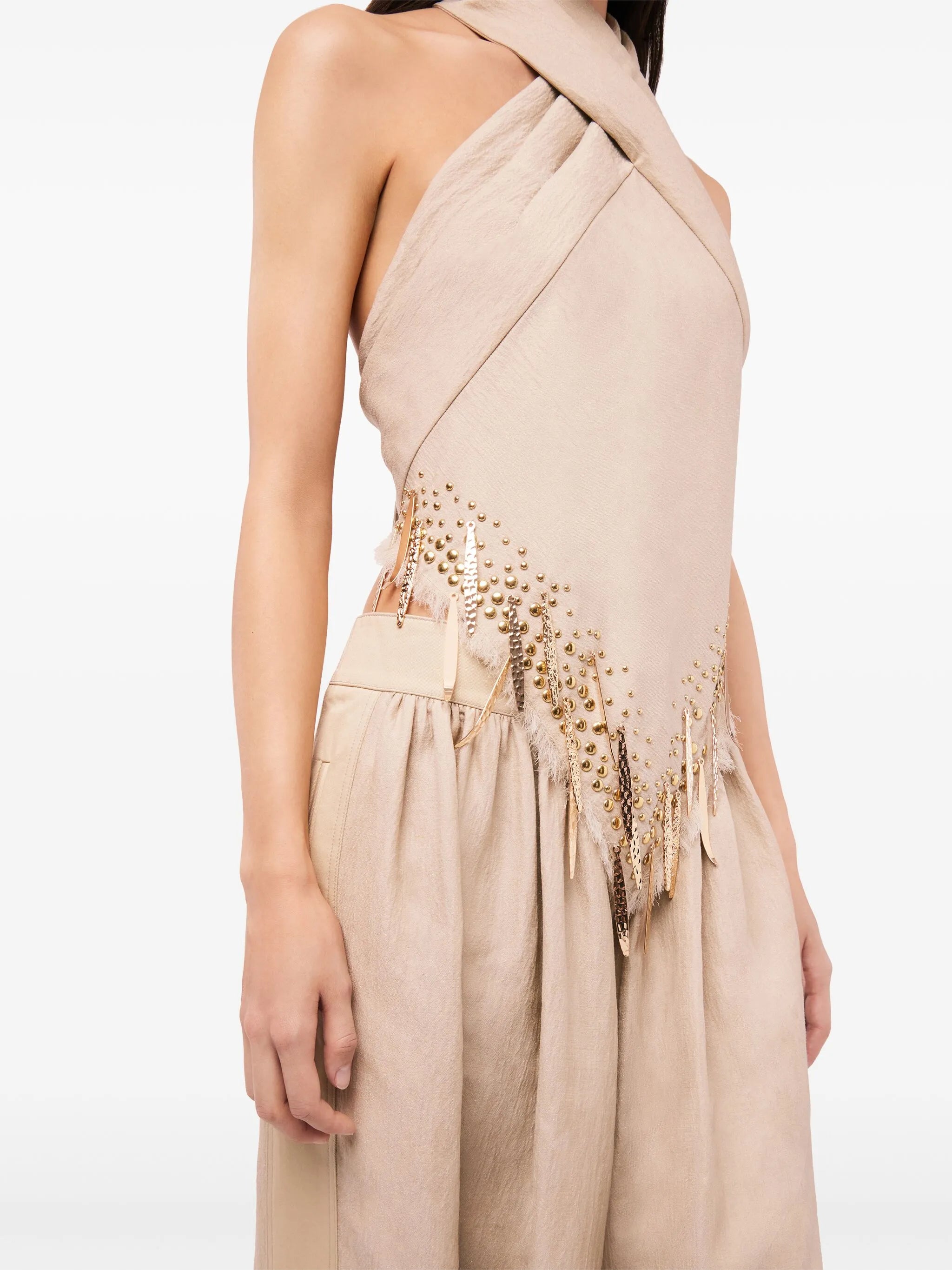 fringe-detail halterneck top