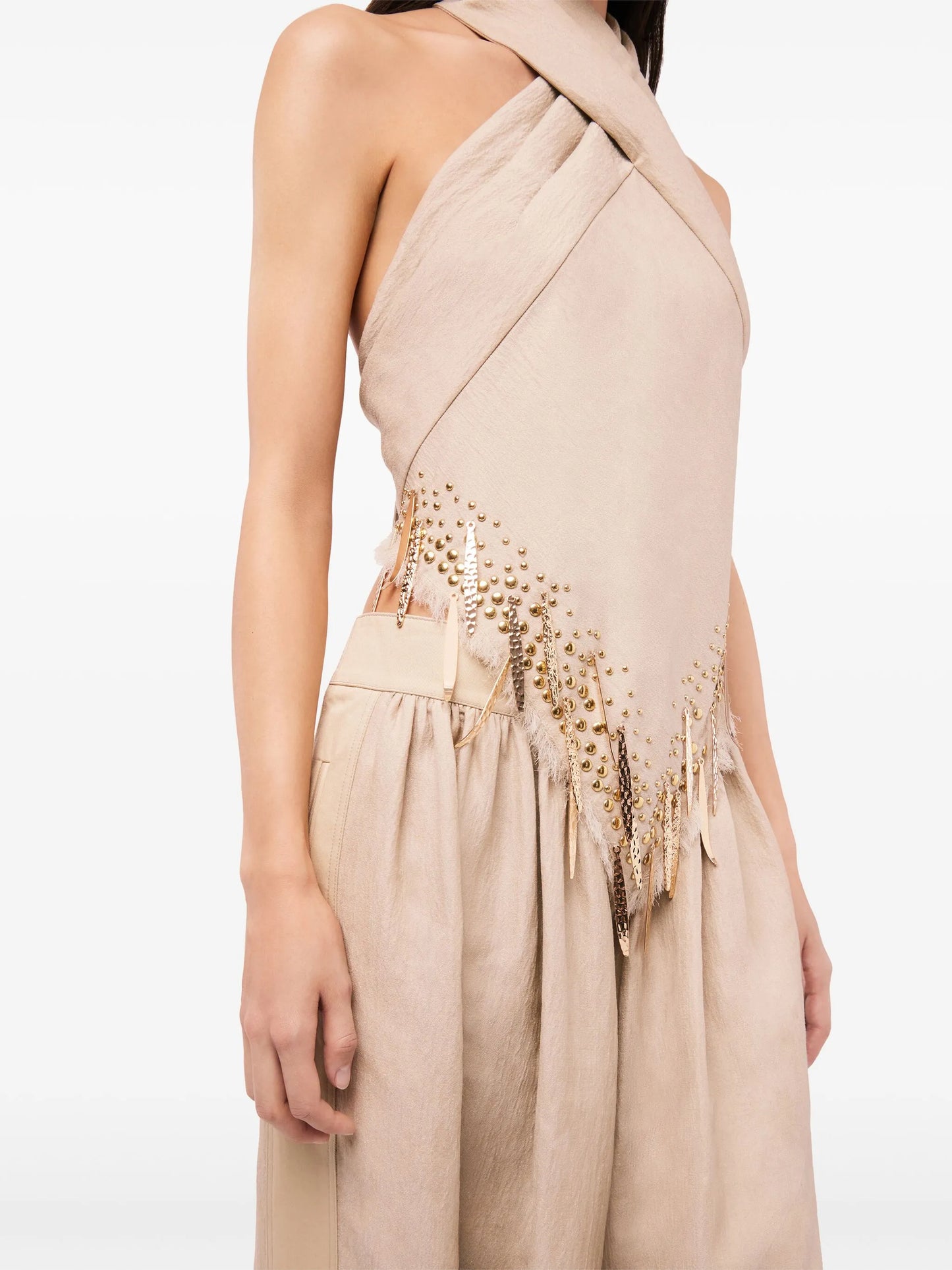 fringe-detail halterneck top