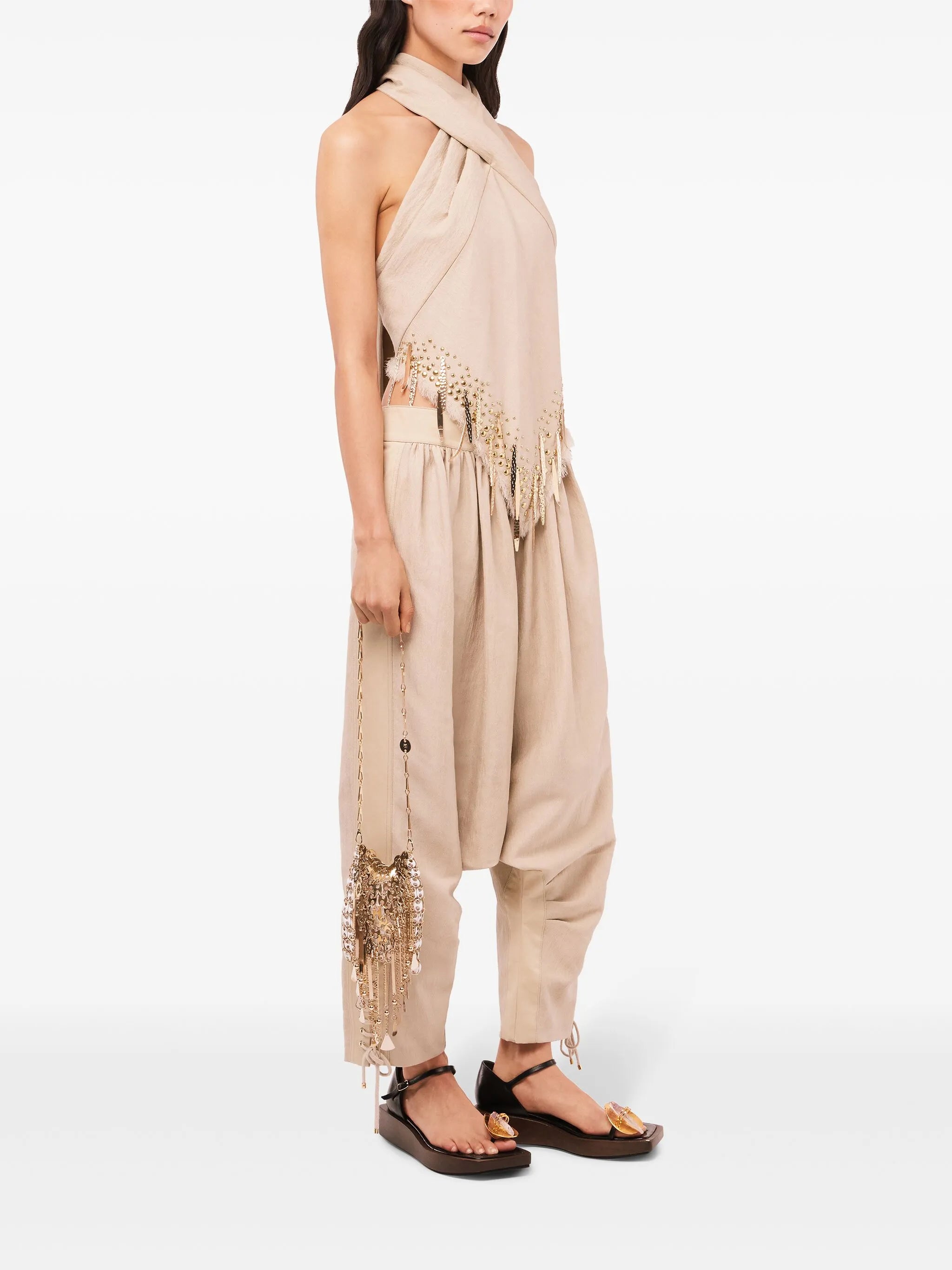 fringe-detail halterneck top
