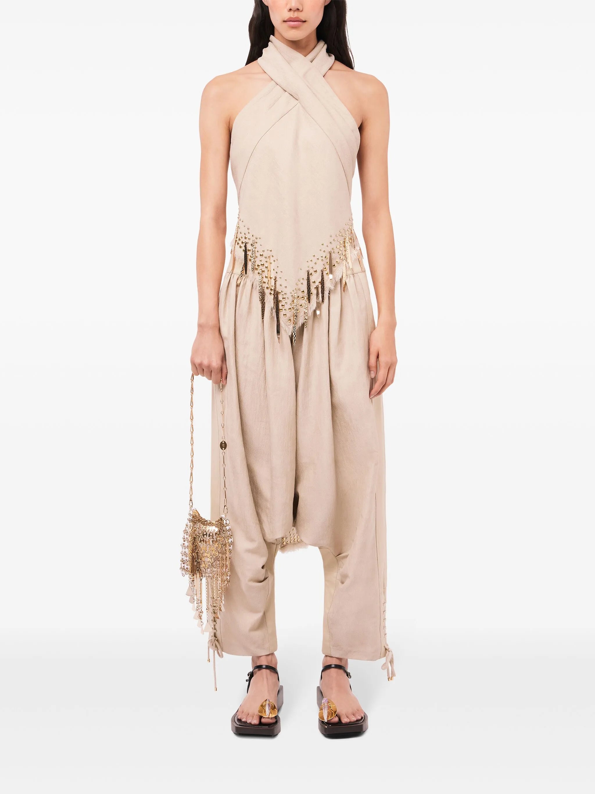 fringe-detail halterneck top