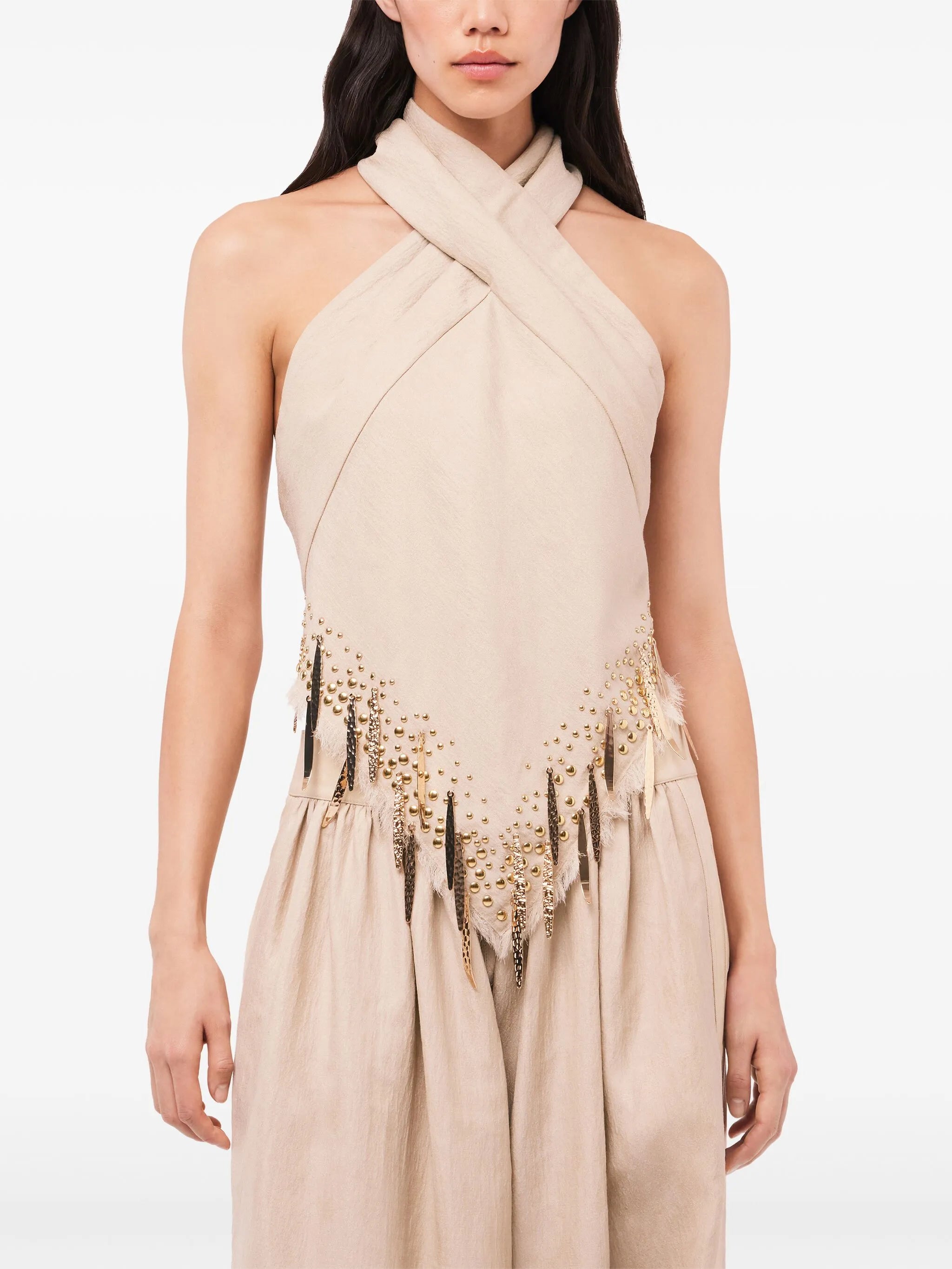 fringe-detail halterneck top