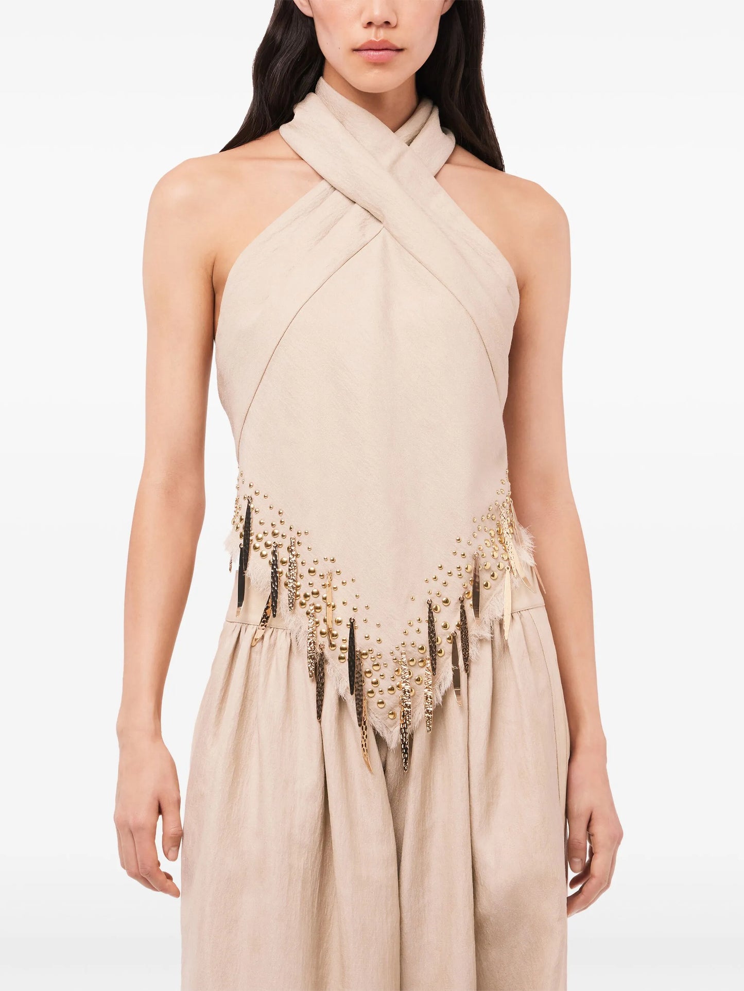 fringe-detail halterneck top