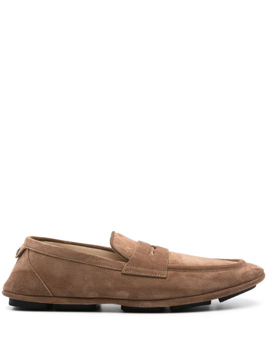 logo-plaque suede loafers