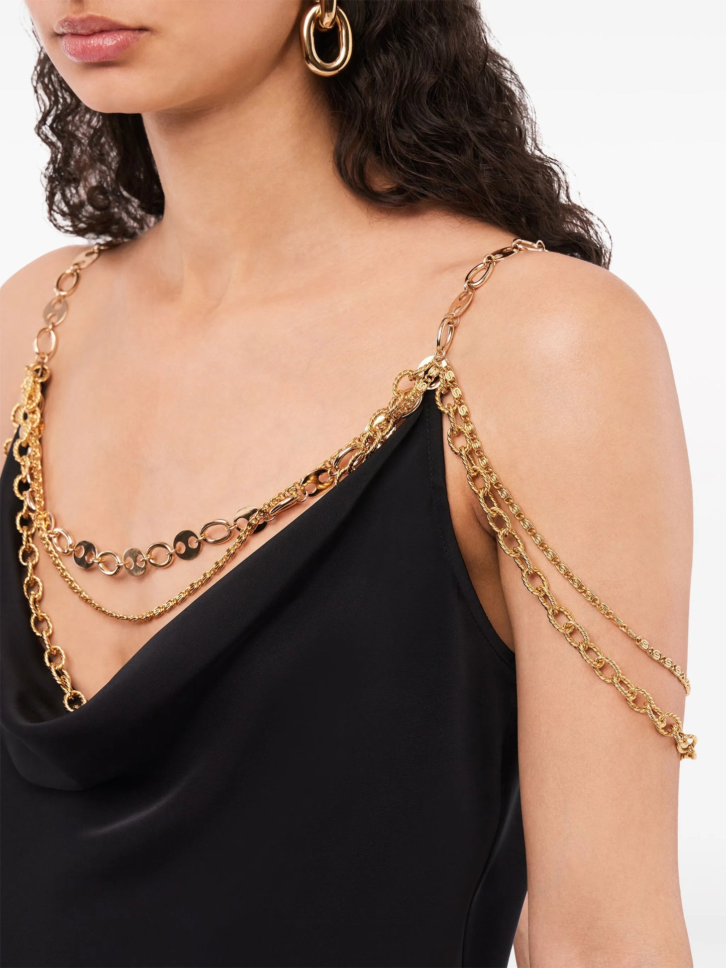 chain-detail cowl-neck top