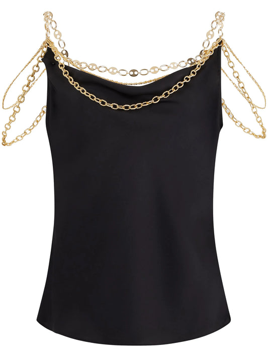 chain-detail cowl-neck top