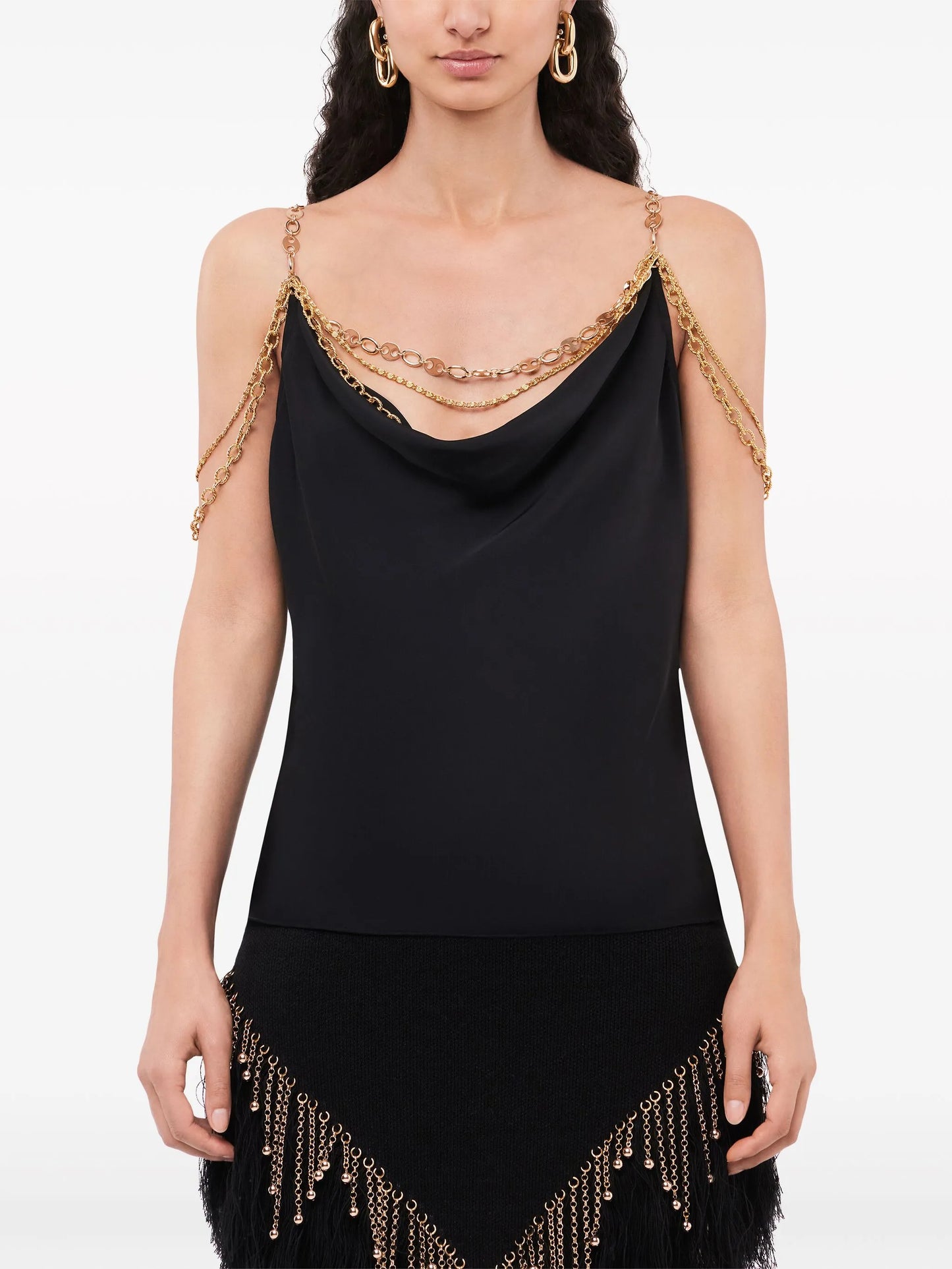 chain-detail cowl-neck top