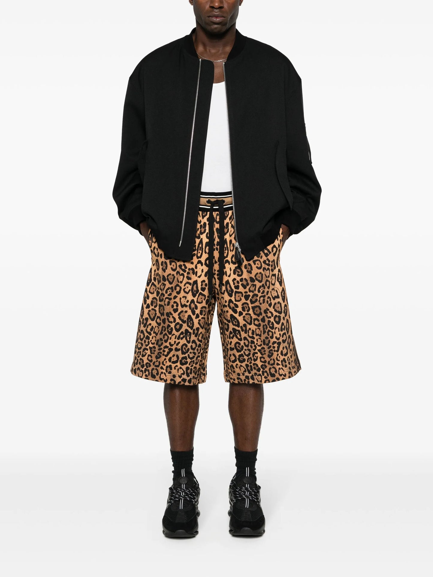 cheetah-print track shorts